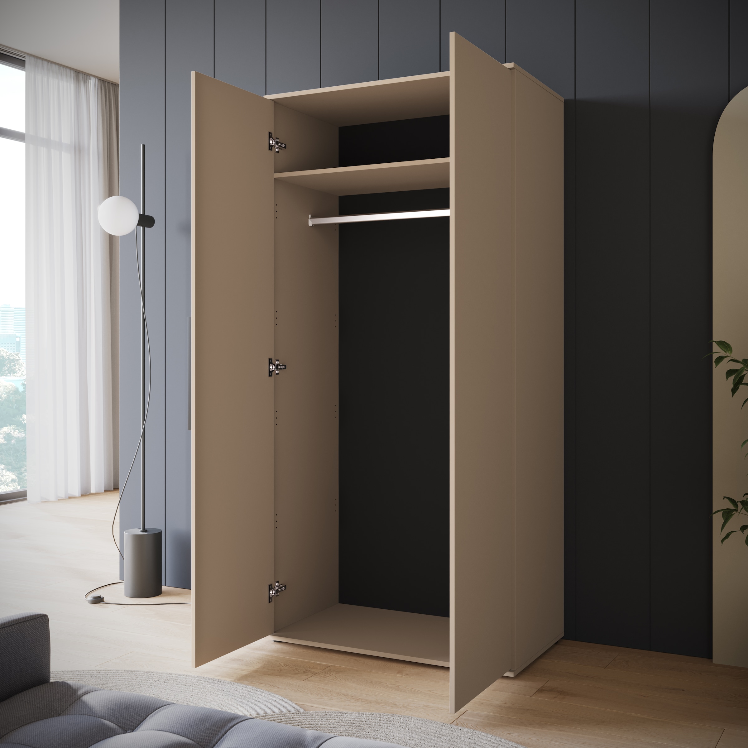 INOSIGN Kleiderschrank »LAGOS Wäscheschrank, Garderobe, schwarze Griffe, Made in Europe«, Moderner Drehtürenschrank, FSC-zertifiziert, Schlafzimmerschrank