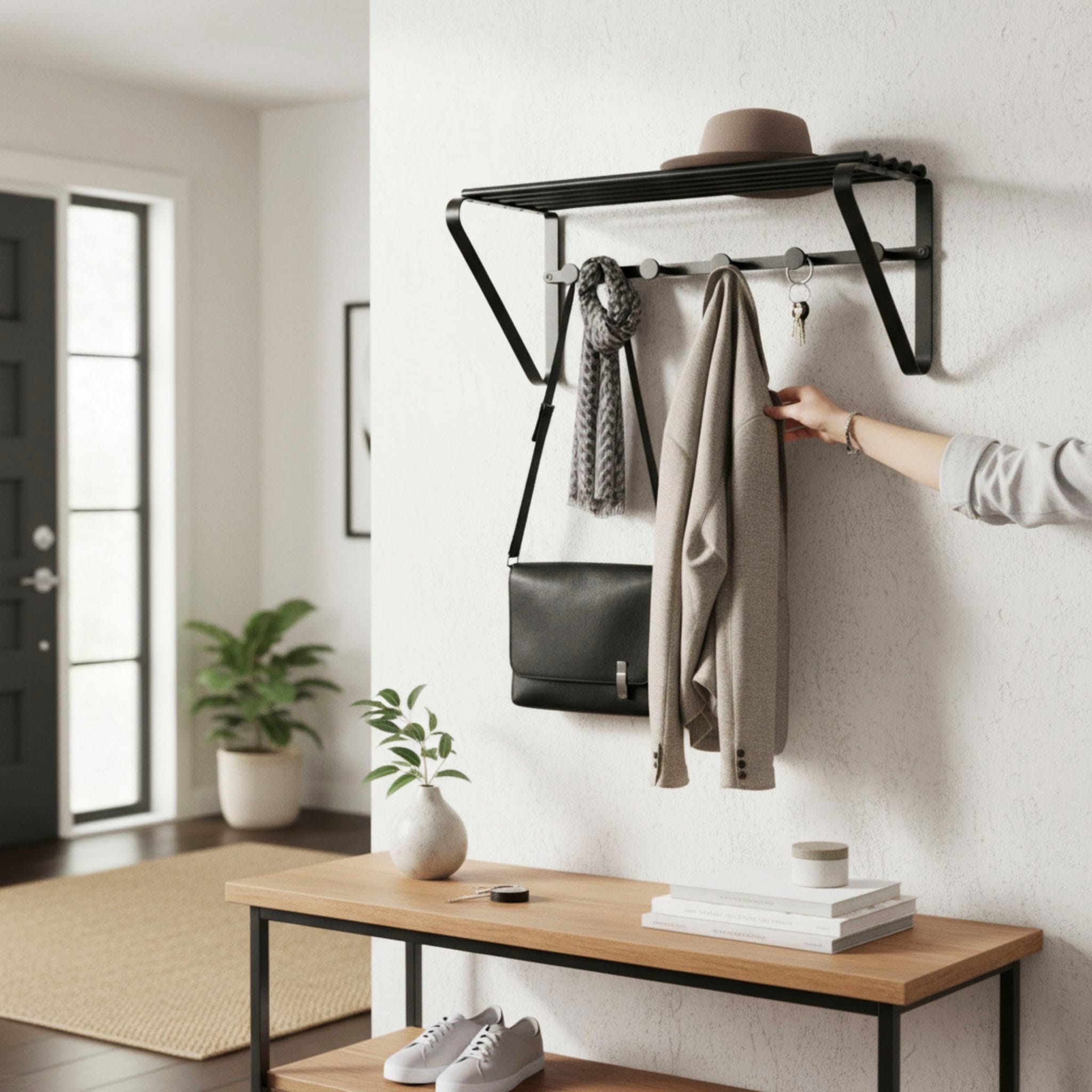 HAKU Garderobenleiste »Flurgarderobe, Garderobe, Garderobenhaken, Garderobenleiste,« rechteckig - aus Metall Schwarz - B/T/H 45/18/20 cm
