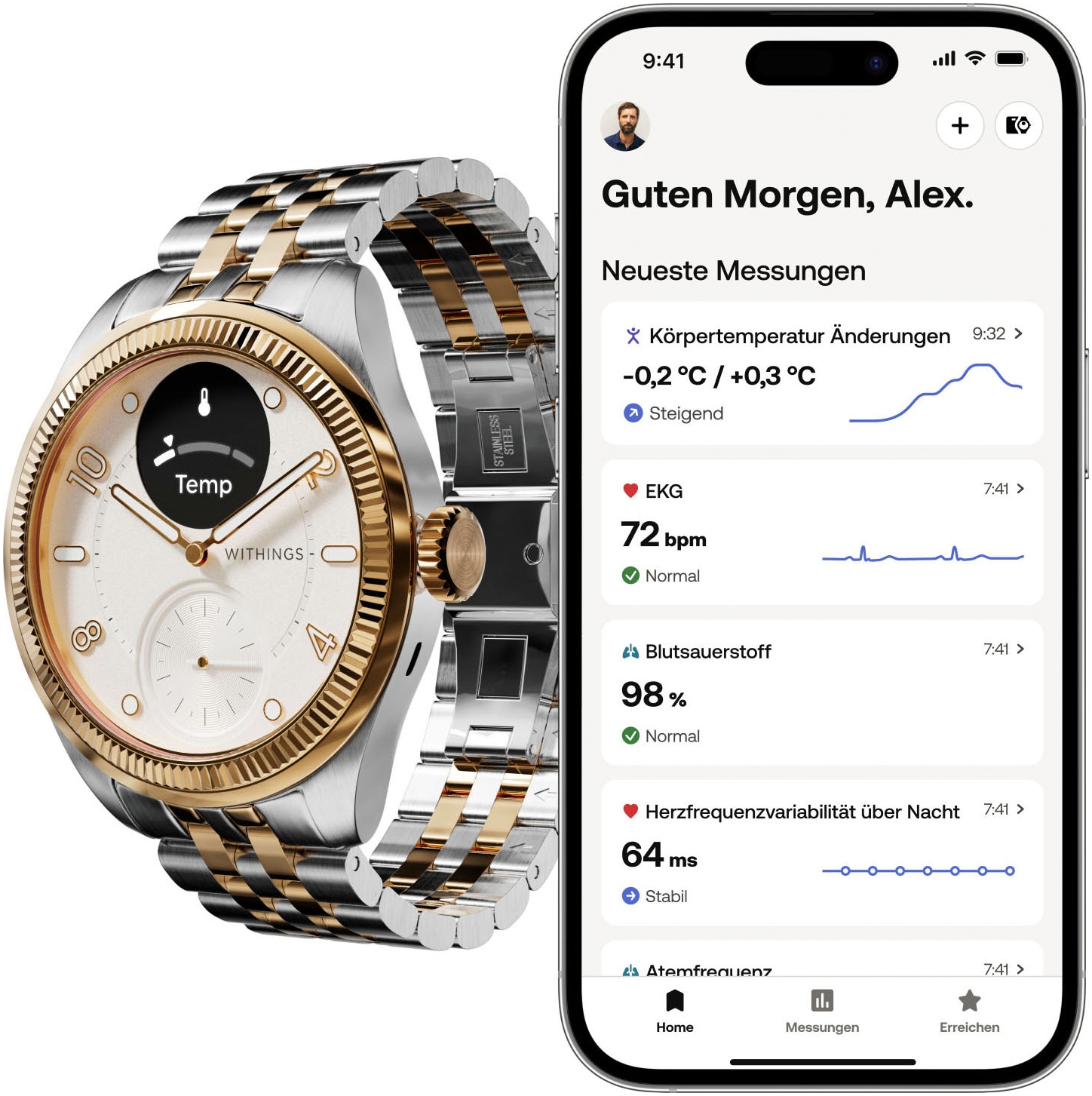 Withings Smartwatch »ScanWatch Nova Brilliant Edition 39mm«, (1.6 cm / 0.63 Zoll),)