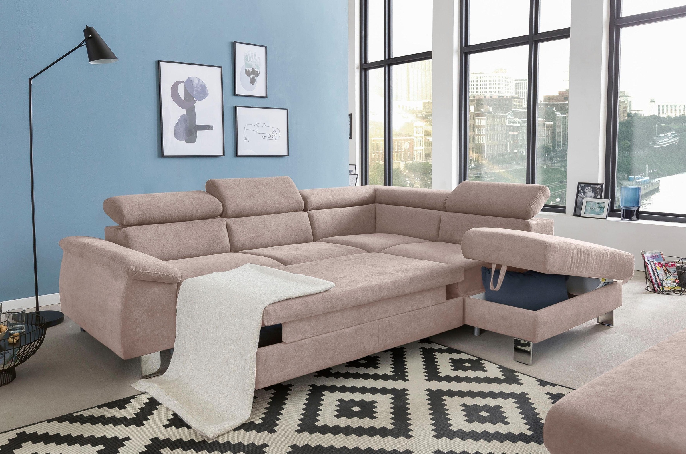 COTTA Polstergarnitur »Komaris L-Form«, (Set), Set bestehend aus: Ecksofa mit Kopfteilverstellung & Hocker