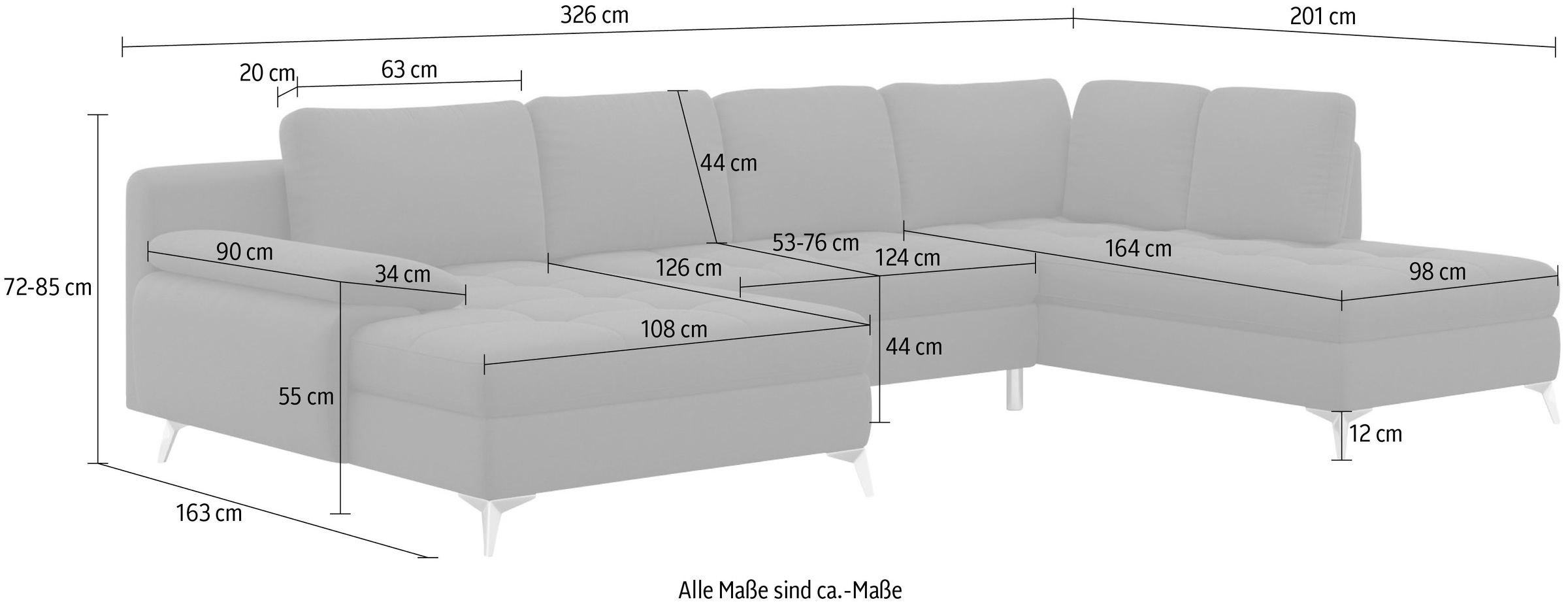 sit&more Wohnlandschaft »Latigo U-Form«, mit Recamiere, wahlweise mit Bettfunktion und Bettkasten