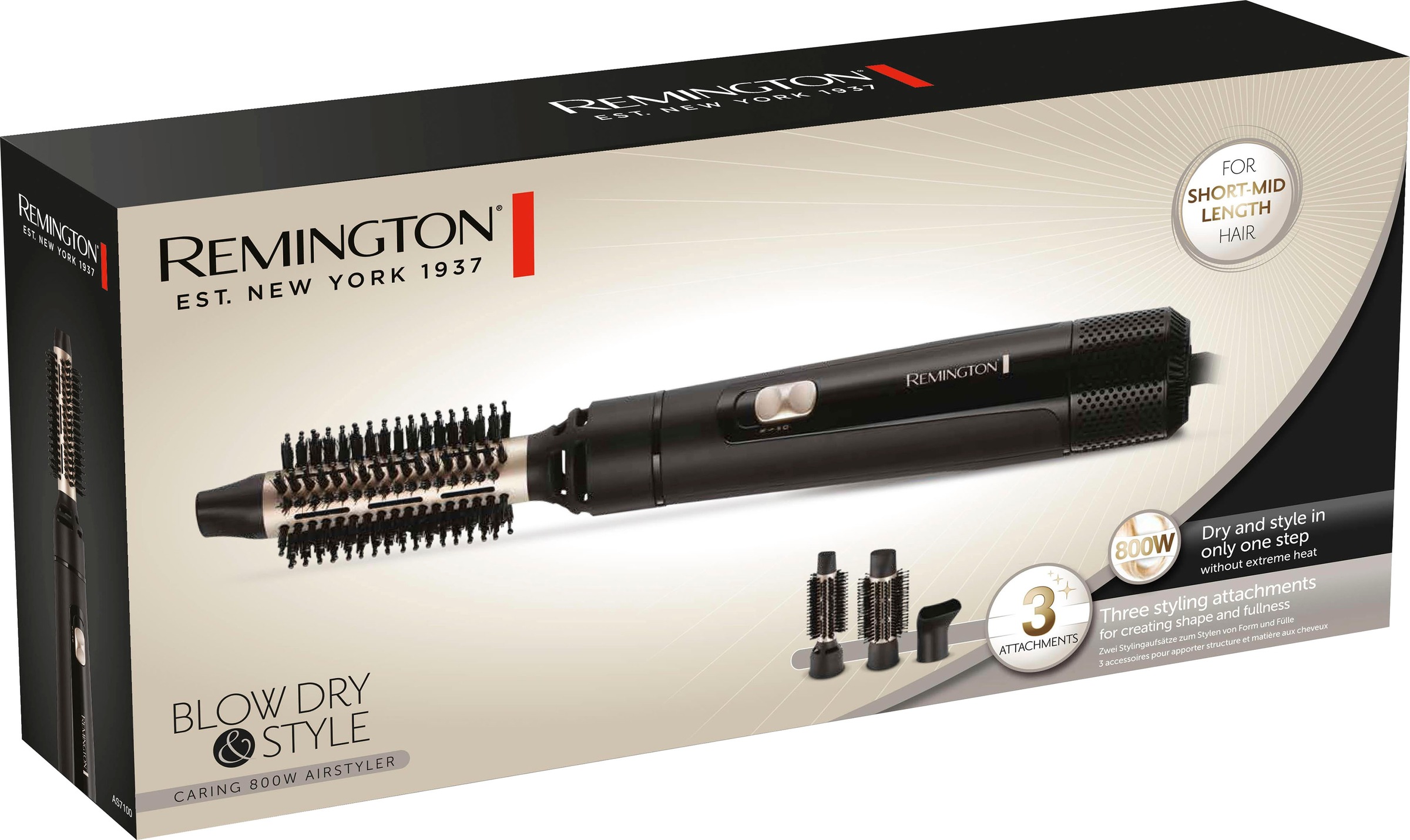 Remington Warmluftbürste »Blow Dry & Style AS7300«, 3 Aufsätze}, 800 Watt (Airstyler / Rund-& Lockenbürste) für kurze-mittellange Haare