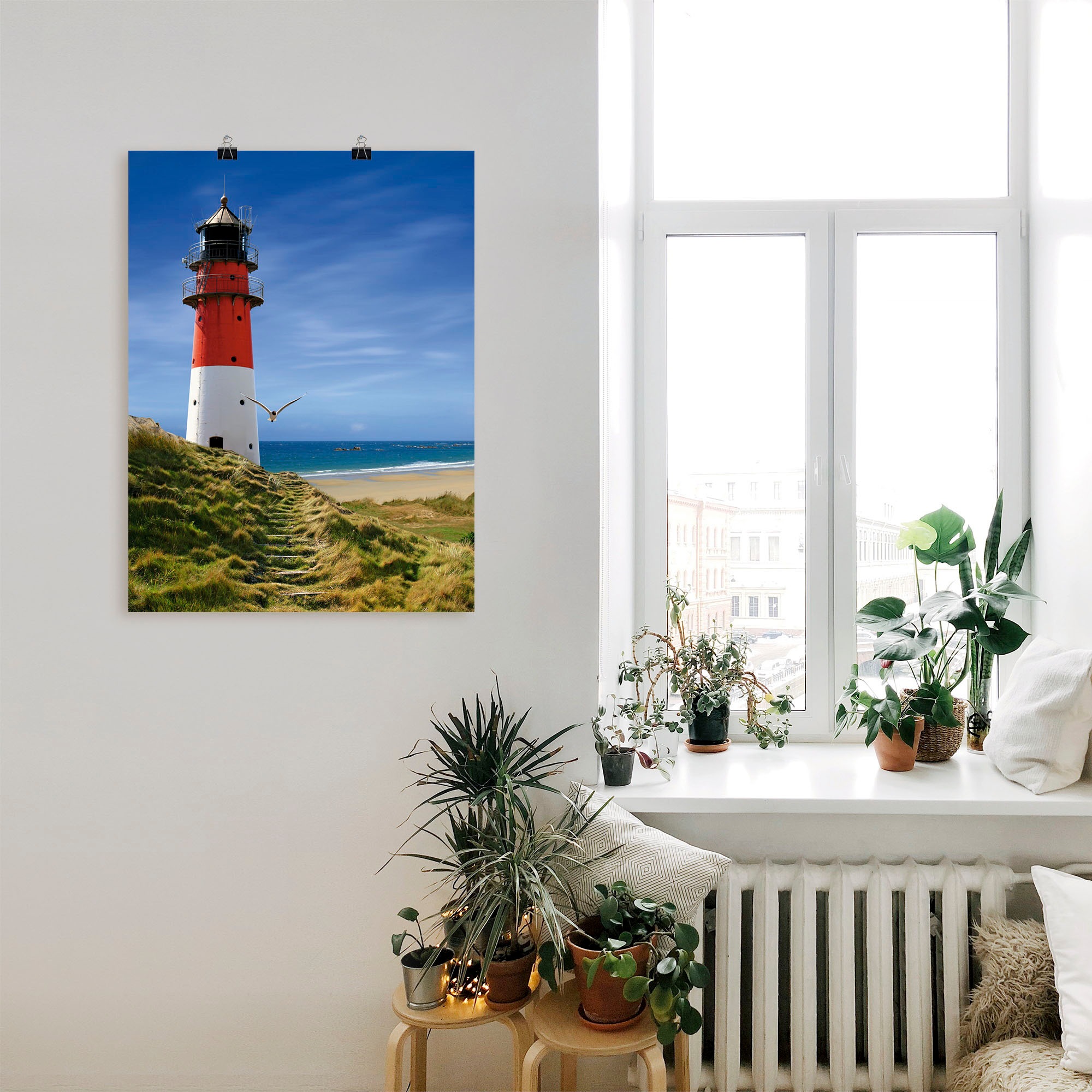 Artland Wandbild »Leuchtturm am Deich«, Gebäude, (1 St.), als Leinwandbild, günstig online kaufen