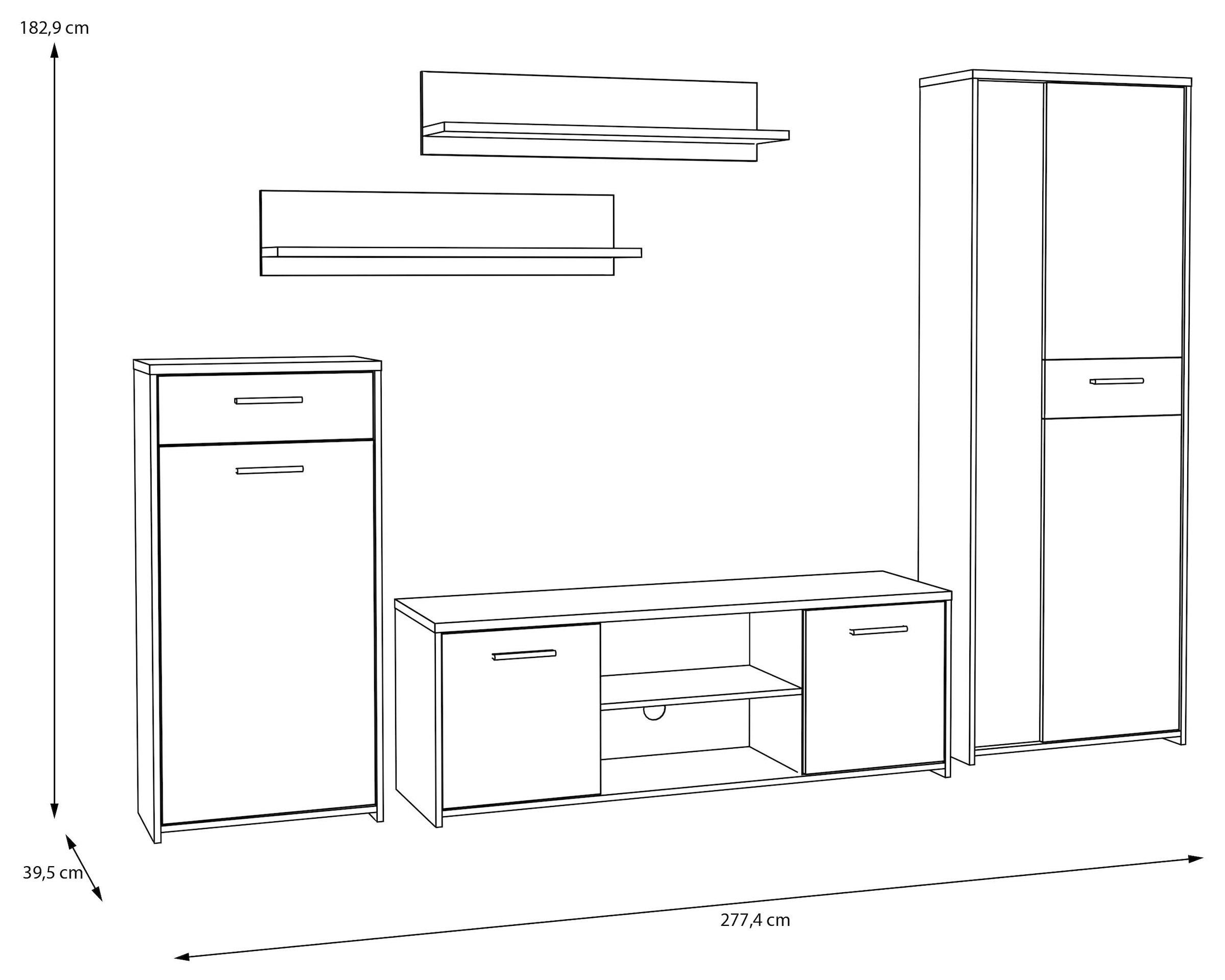 FORTE Wohnwand »Pablo«, (5 St.), Wohnwand 5teilig, Stauraum, Funktionalität, Artisan Eiche/Weiss