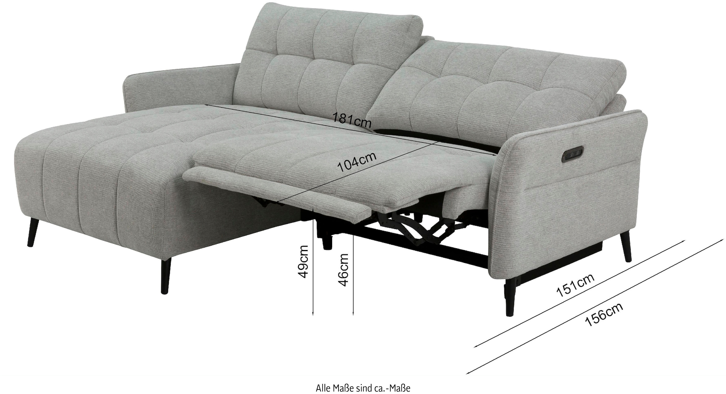 INOSIGN Ecksofa »DENIO 3-Sitzer, L-Form (Breite 209cm), elektr. Relaxfunktion, USB-A/C«, Liegefunktion durch Recliner, Federkernpolsterung