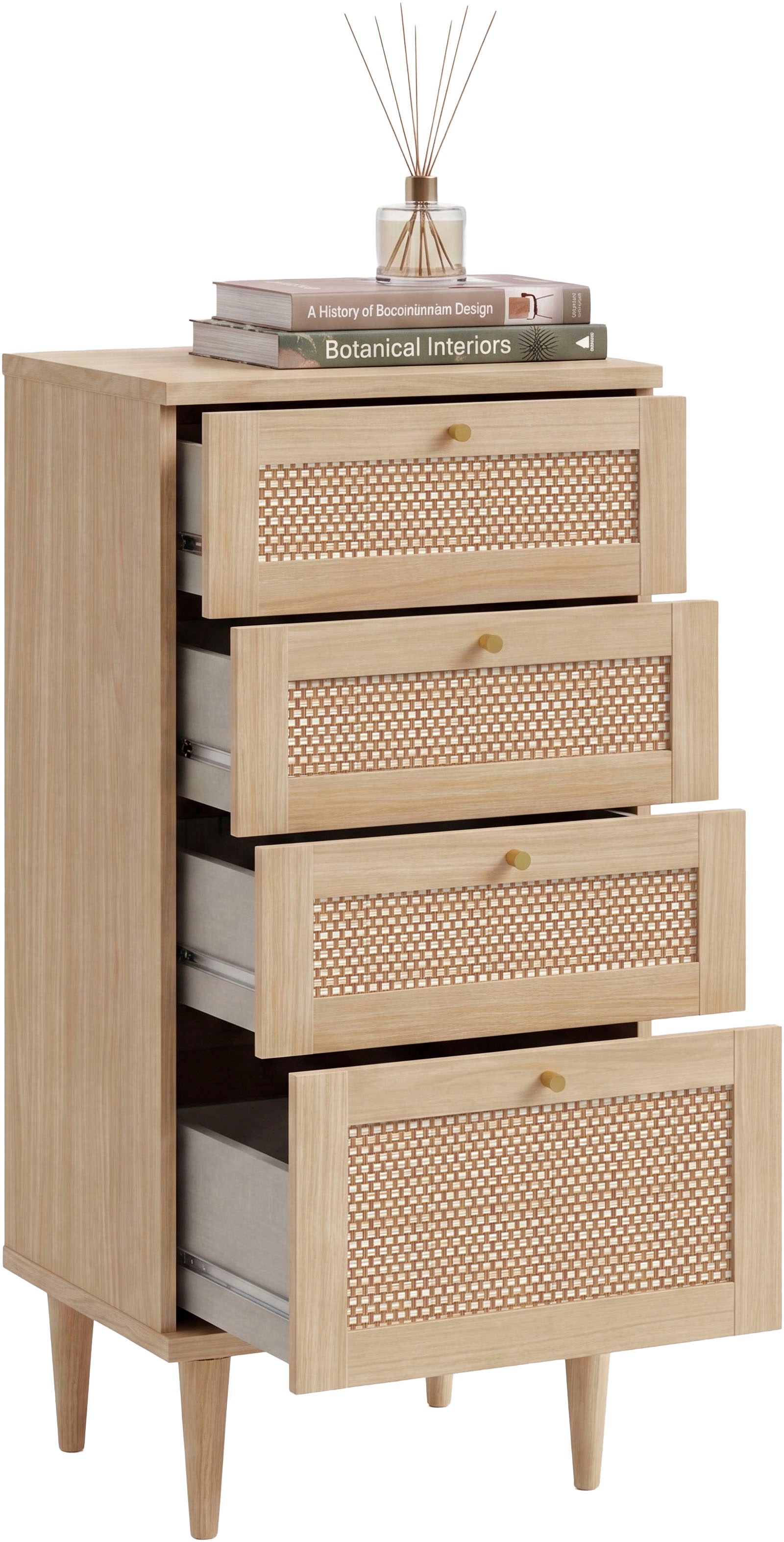 OTTO home Kommode »ELLIAN mit  Wiener Geflechtoptik, 4 Schubkästen« Holzfüße, Metallgriffe, Made in EU, viel Stauraum