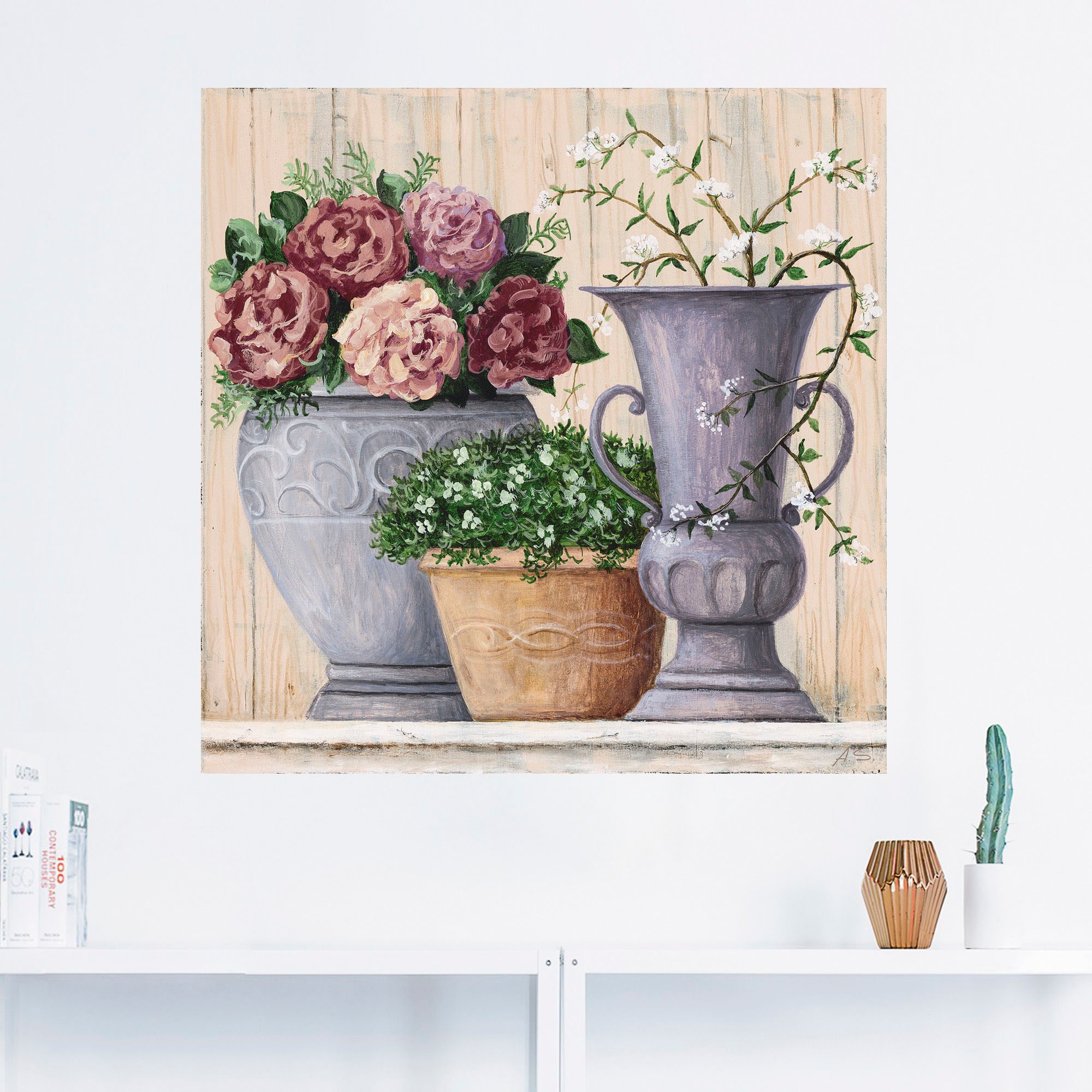 Artland Wandbild »Antike Blumen_hell«, Vasen & Töpfe, (1 St.), als Alubild, Outdoorbild, Leinwandbild, Poster, Wandaufkleber