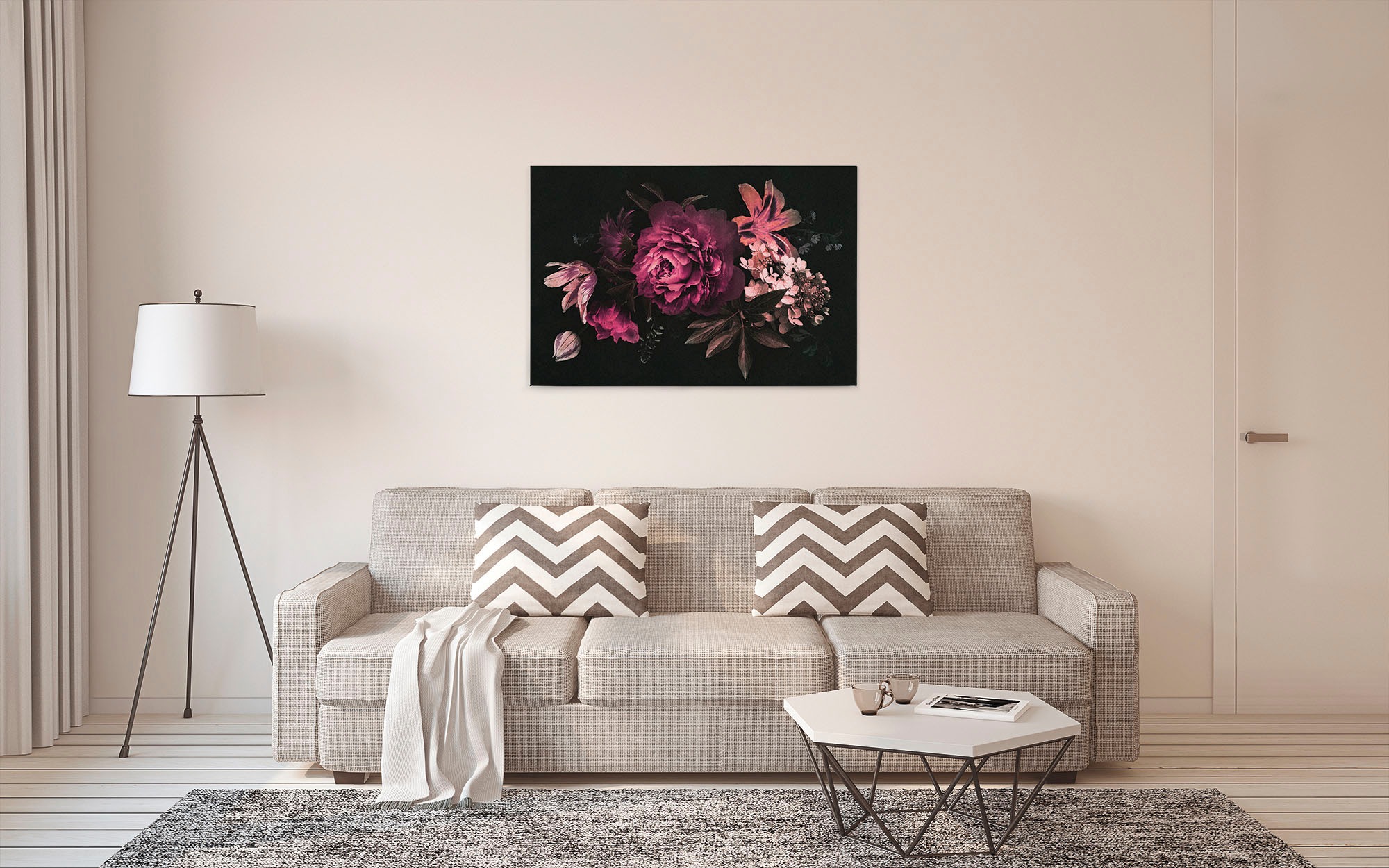 A.S. Création Leinwandbild »drama queen 3«, Kunst-Blumen-Kinder, (1 St.), Keilrahmen Floral Blumen Schwarz Pink Leinwand-Bild Wohnzimmer modern