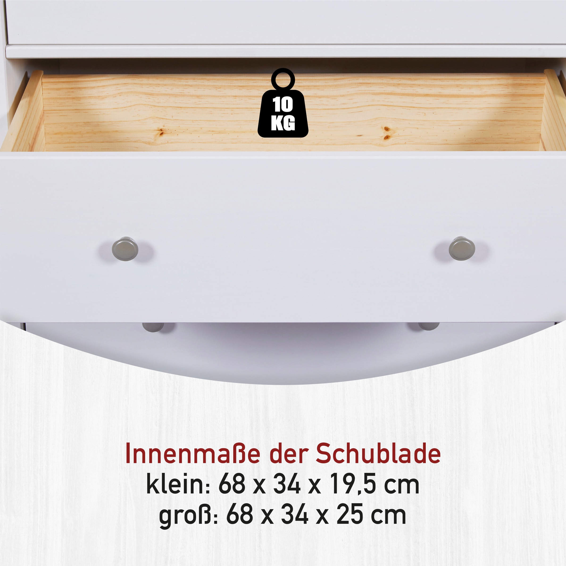Inter Link Wickelkommode »Pinora, Kiefer Massivholz Weiss, 3 Schubladen, 85 x 82 x 108 cm« Mit Wickelaufsatz, inkl. 2 Regale, moderner Skandi Look 85 cm