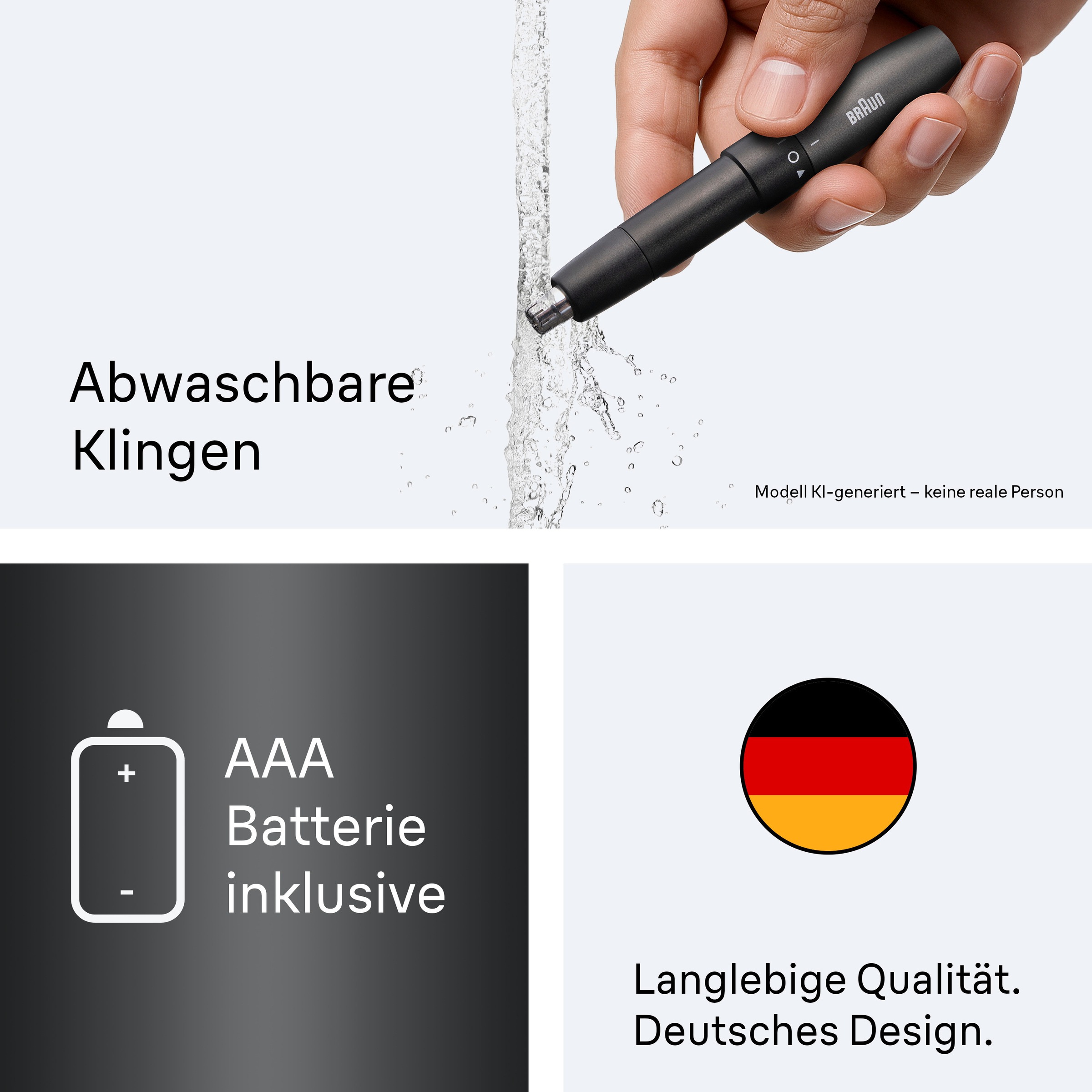 Braun Nasen- und Ohrhaartrimmer »EN10« 1 Aufsätze Doppelklingen, SkinGentle Technologie, AAA Batterie Enthalten, Grau