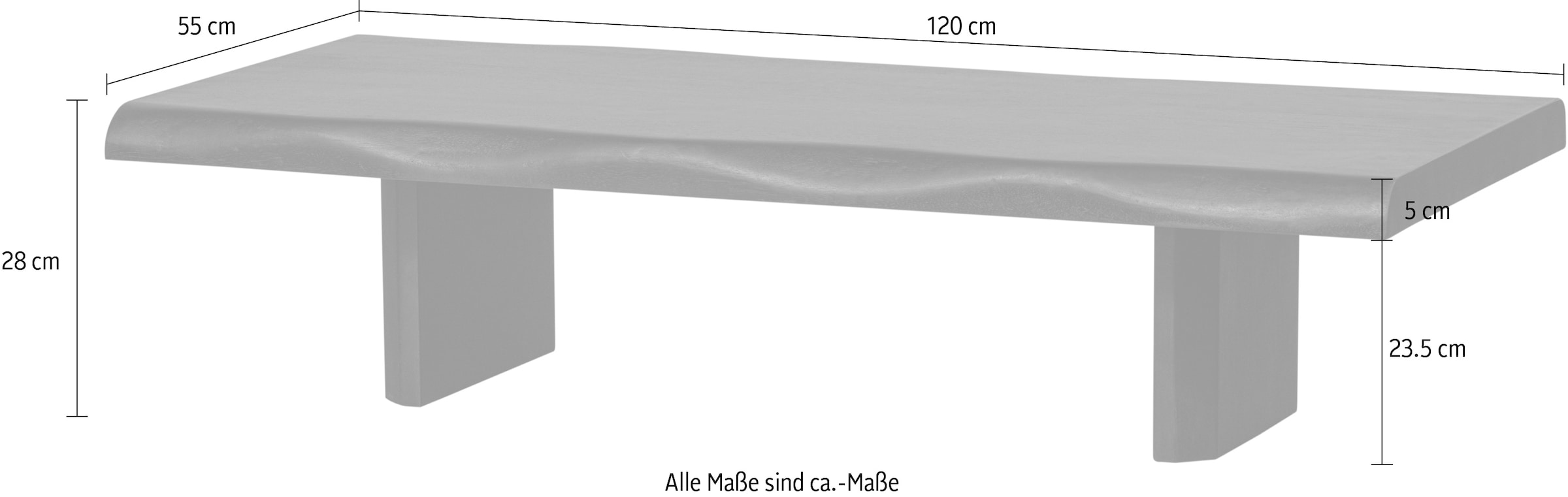 WOOOD Couchtisch »Cali mit organisch geformter Tischplatte aus mangoholz 120x55x28 cm« Tragkraft 45 kg, für den Innenbereich, pflegeleichte Oberfläche