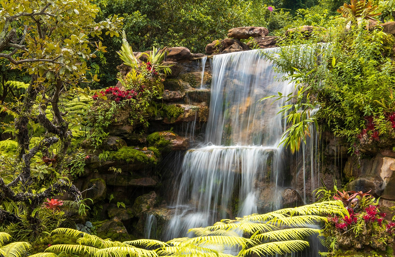 Papermoon Fototapete »WASSERFALL-FLUSS SEE WALD STEINE BLUMEN BERGE BACH XX günstig online kaufen