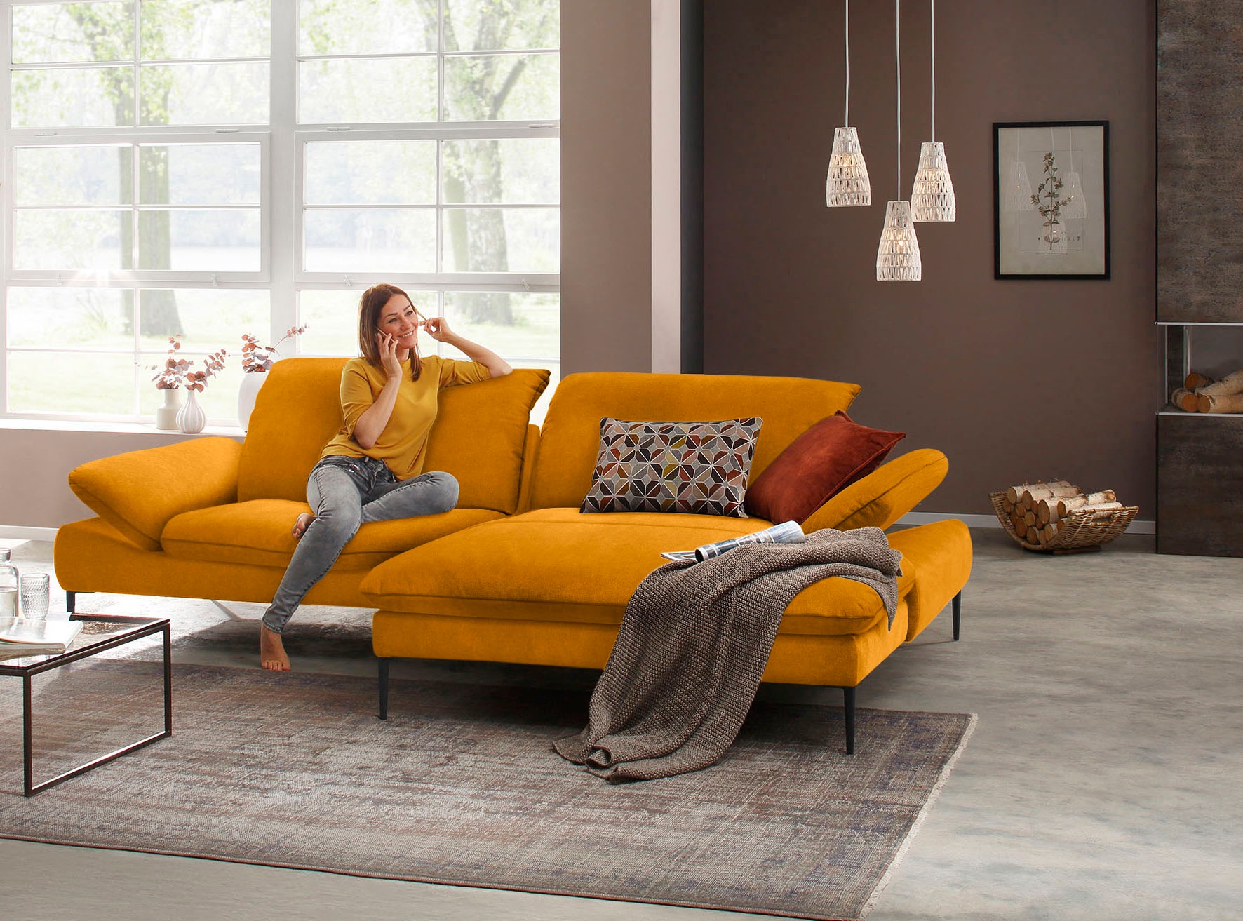W.SCHILLIG Ecksofa »enjoy&MORE, Designsofa, elegant und bequem, L-Form«, Sitztiefenverstellung, Füße schwarz pulverbeschichtet, Breite 294 cm