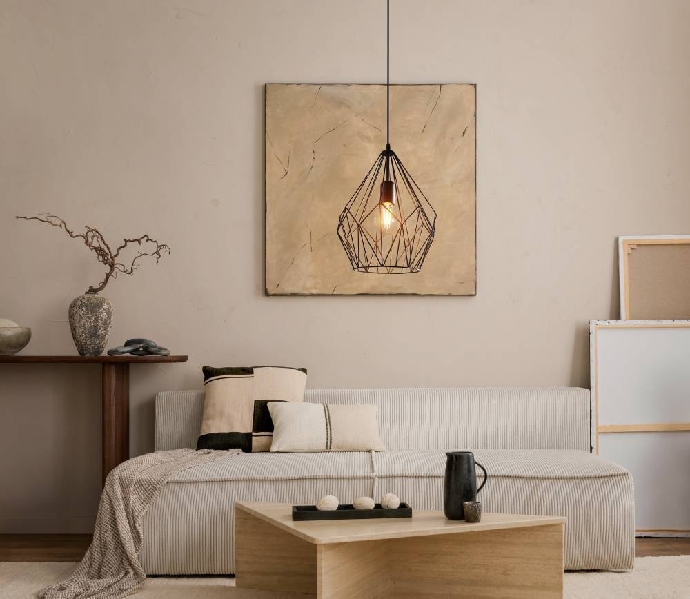 EGLO Pendelleuchte »CARLTON Hängeleuchte, schwarz, Stahl, exkl. Leuchtmittel, Retro«, 1 flammig, Leuchtmittel E27 | ohne Leuchtmittel, Vintage Pendellampe, 1 flammig, Drahtgeflecht, Industrial, 110x31cm
