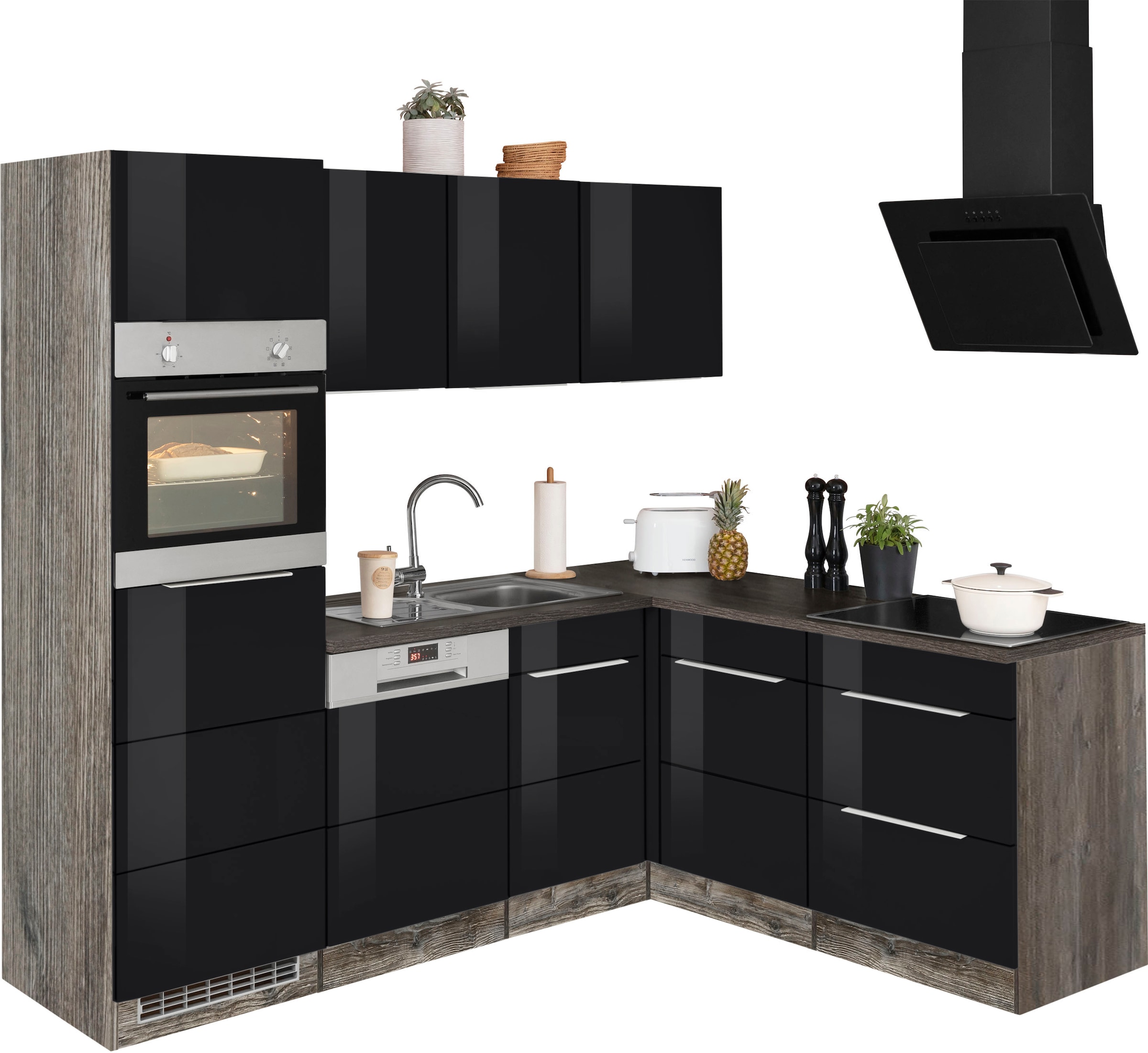 Kochstation Winkelküche »KS-Brindisi«, mit E-Geräten, Stellbreite 230/170 cm