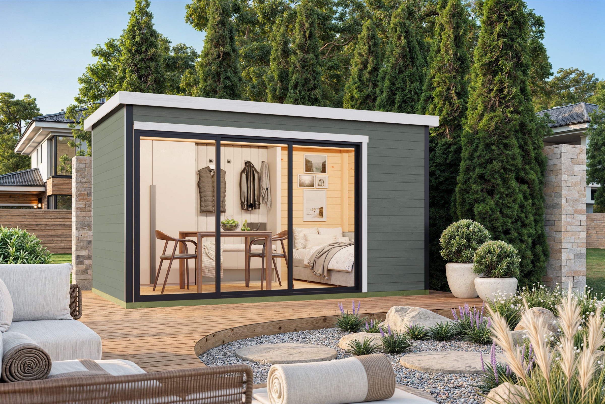 NORDIC HOLZ Gartenhaus »AUSTIN 4« Grüngrau