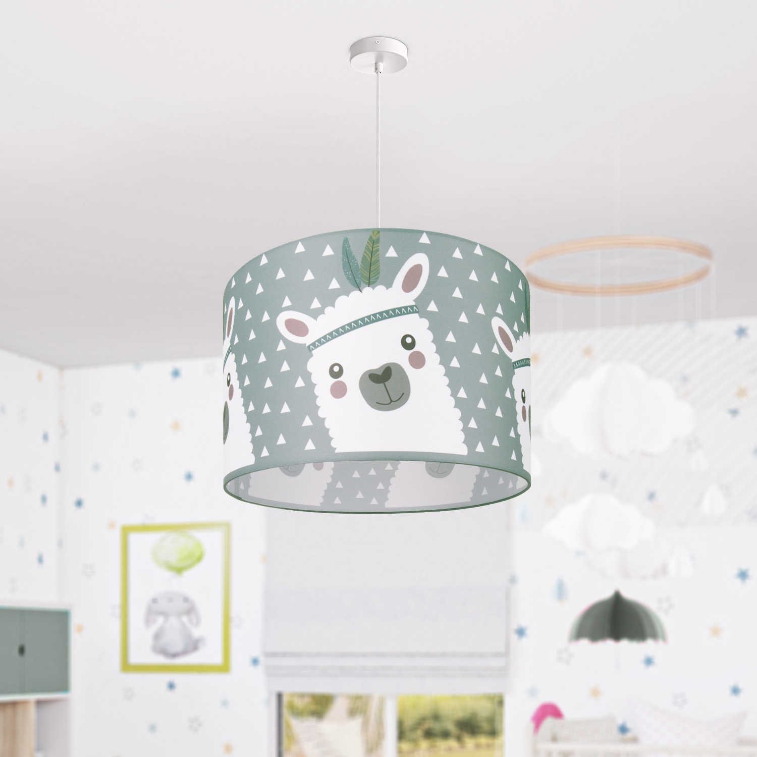 Paco Home Pendelleuchte »Ela 214«, 1 flammig, Leuchtmittel E27 | ohne Leuchtmittel, Kinderlampe Deckenlampe LED Kinderzimmer Lampe Lama-Motiv, E27