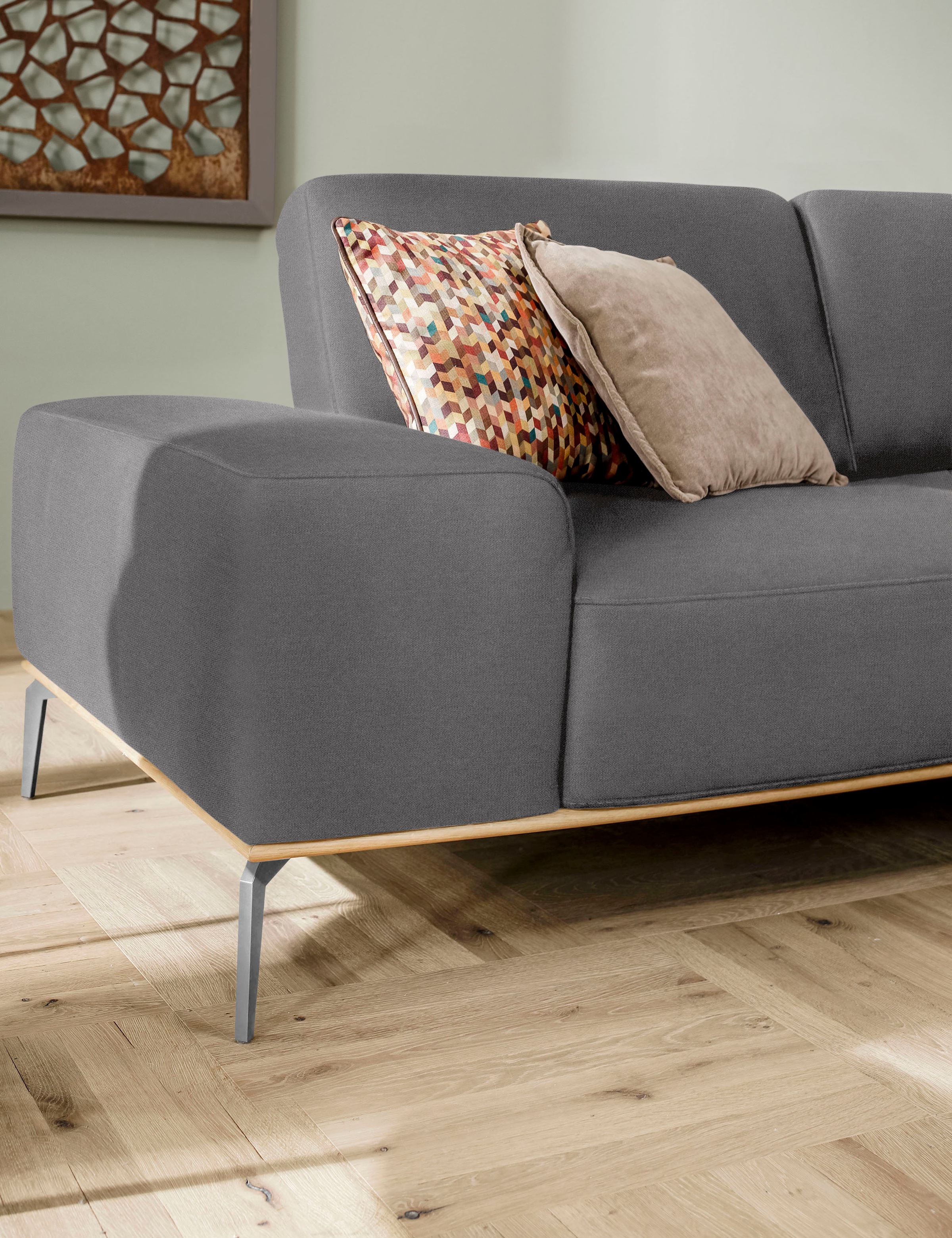 W.SCHILLIG Ecksofa »run, Designsofa mit tollem Sitzkomfort, bequem, L-Form«, mit elegantem Holzsockel, Füße in Chrom glänzend, Breite 319 cm