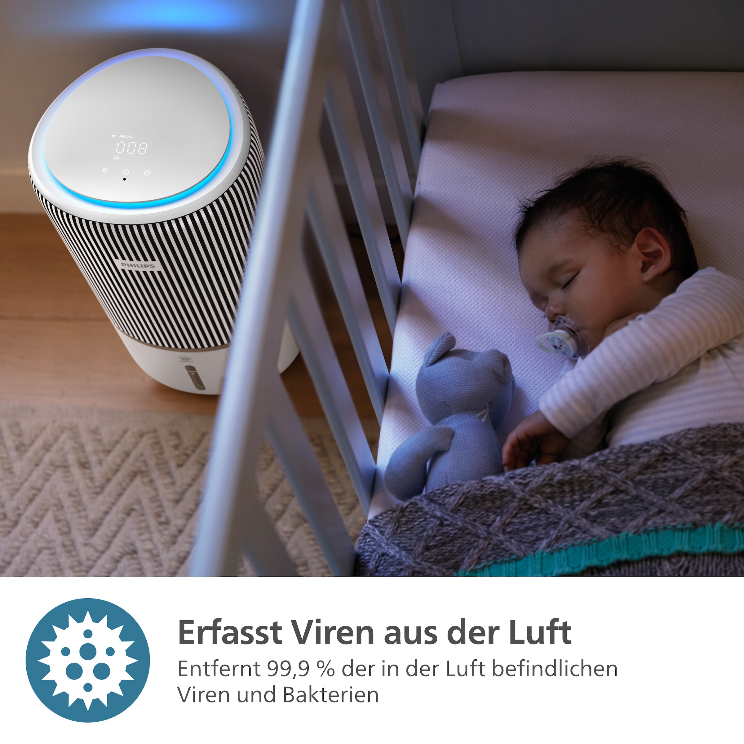 Philips Kombigerät Luftbefeuchter und -reiniger »AC3420/10 PureProtect Water 3400 Series, HEPA- und Aktivkohlefilter«, für 78 m² Räume, mit 300 m³/h CADR und 650 ml/h Befeuchtungsrate, WLAN, Air+ App