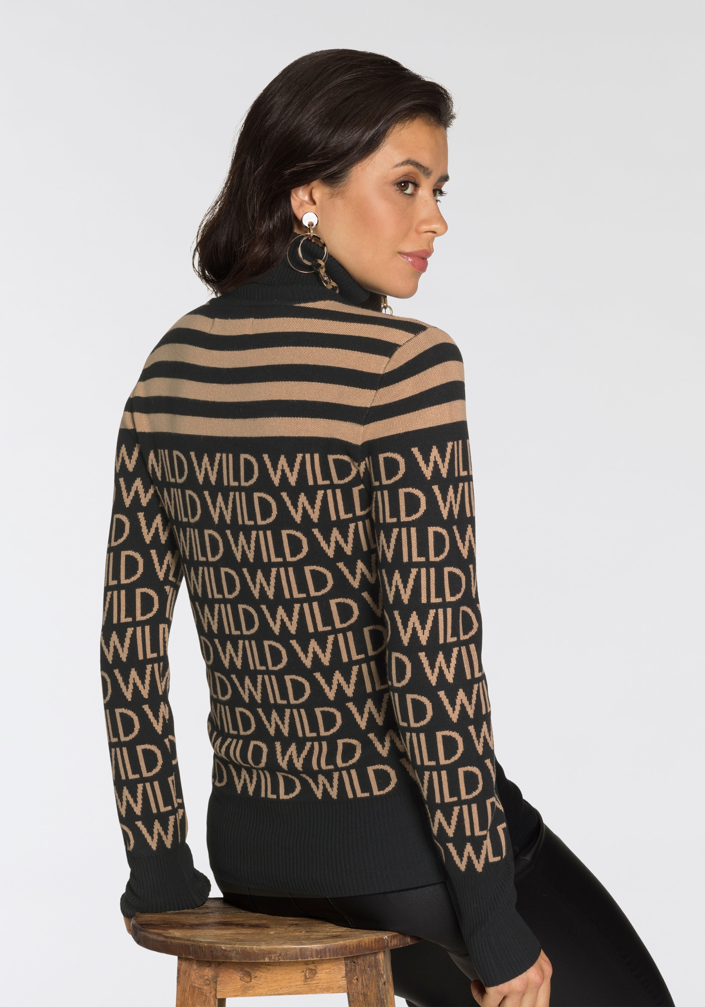 Melrose Rollkragenpullover, mit Streifen und Wording