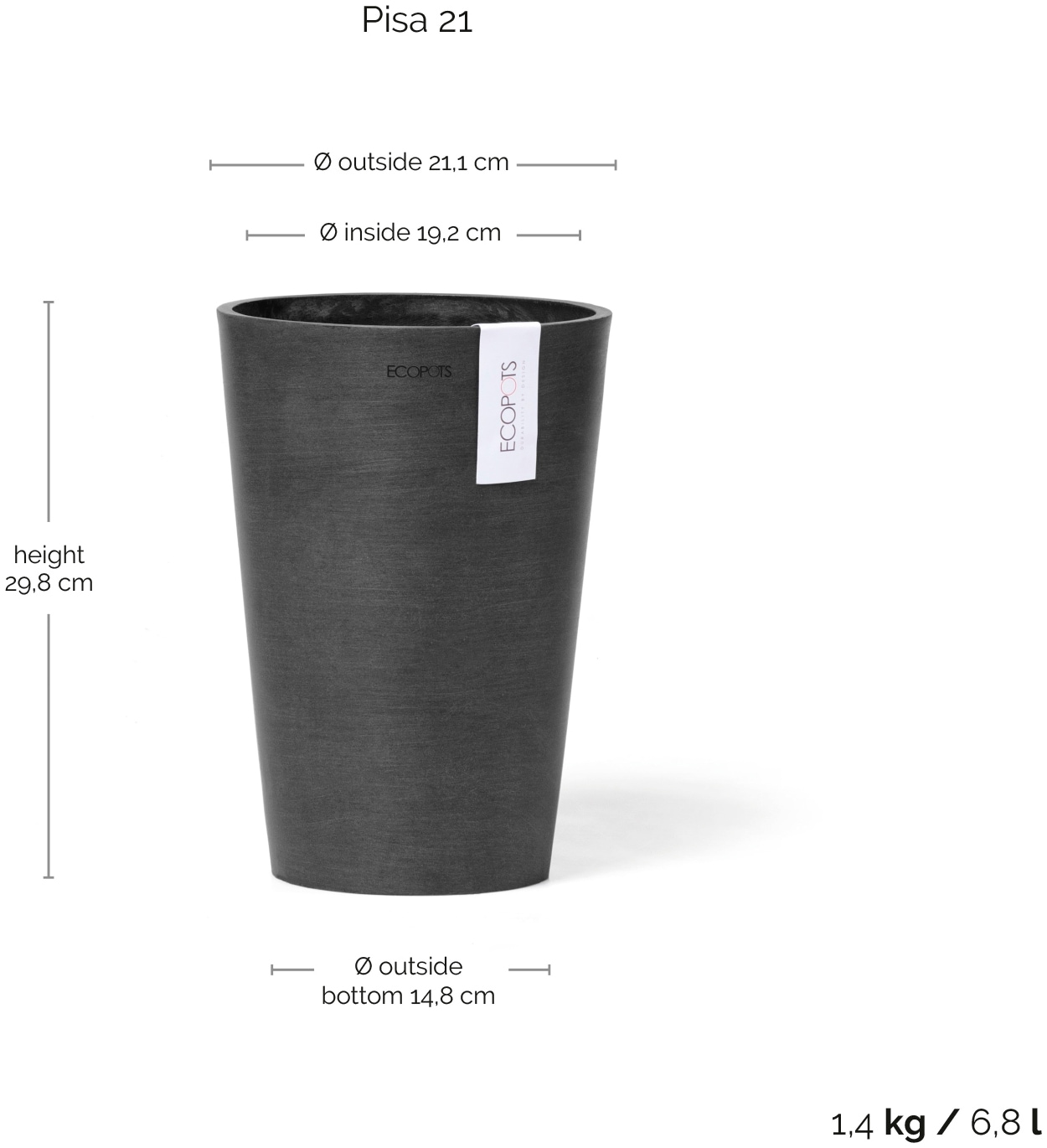 ECOPOTS Blumentopf »Pisa 21 Dunkelgrau«, für den Innenbereich