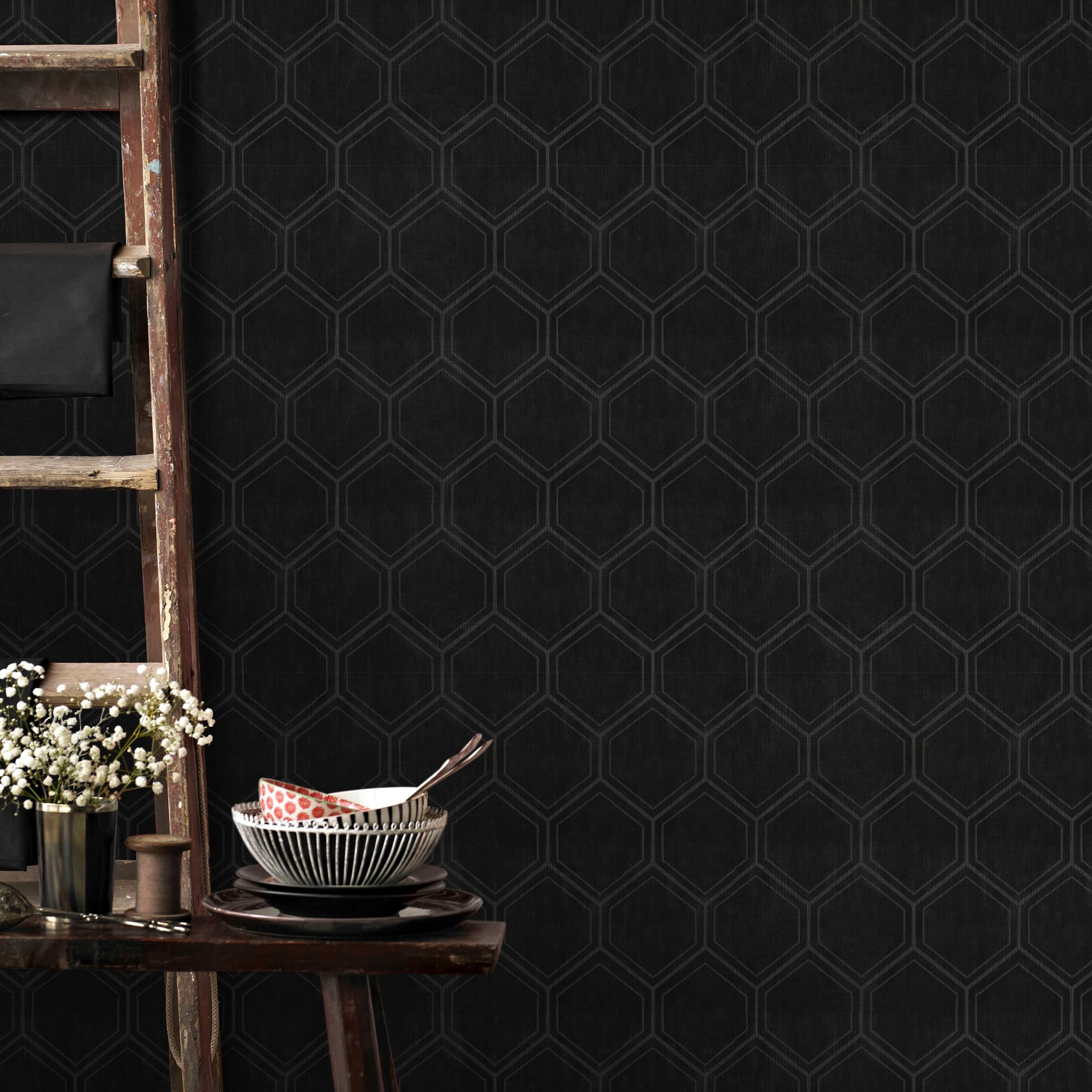 Superfresco Easy Vliestapete »Geo - Hexagon« geometrisch Schwarz - 10m x 52cm