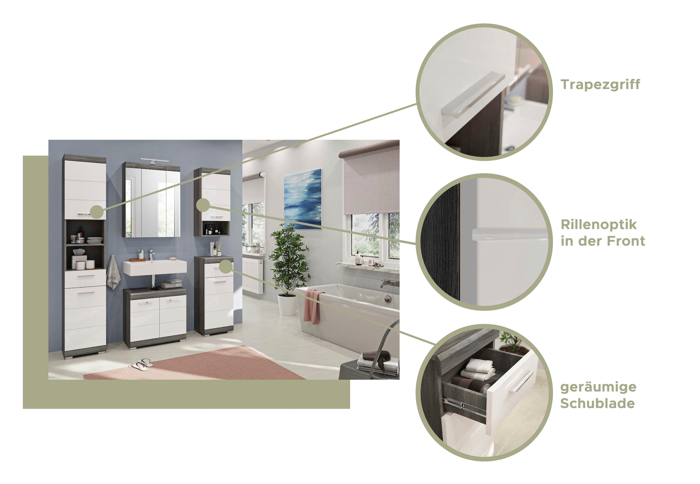 INOSIGN Unterschrank »Siena, Breite 37cm, 1 Tür, 1 Schubkasten, 2 Fächer, MDF-Front«, (1 St.), in verschiedenen Farben erhältlich, Badmöbel, Badschrank, Kommode, Bad