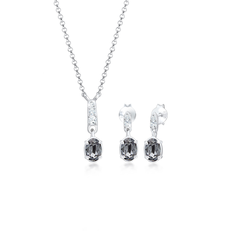 ELLI Schmuckset »Grau 925 Sterling Silber, mit Kristallen von Swarovski « () Silber + grau onesize Schmuckset für Damen mit Swarovski Kristallen...