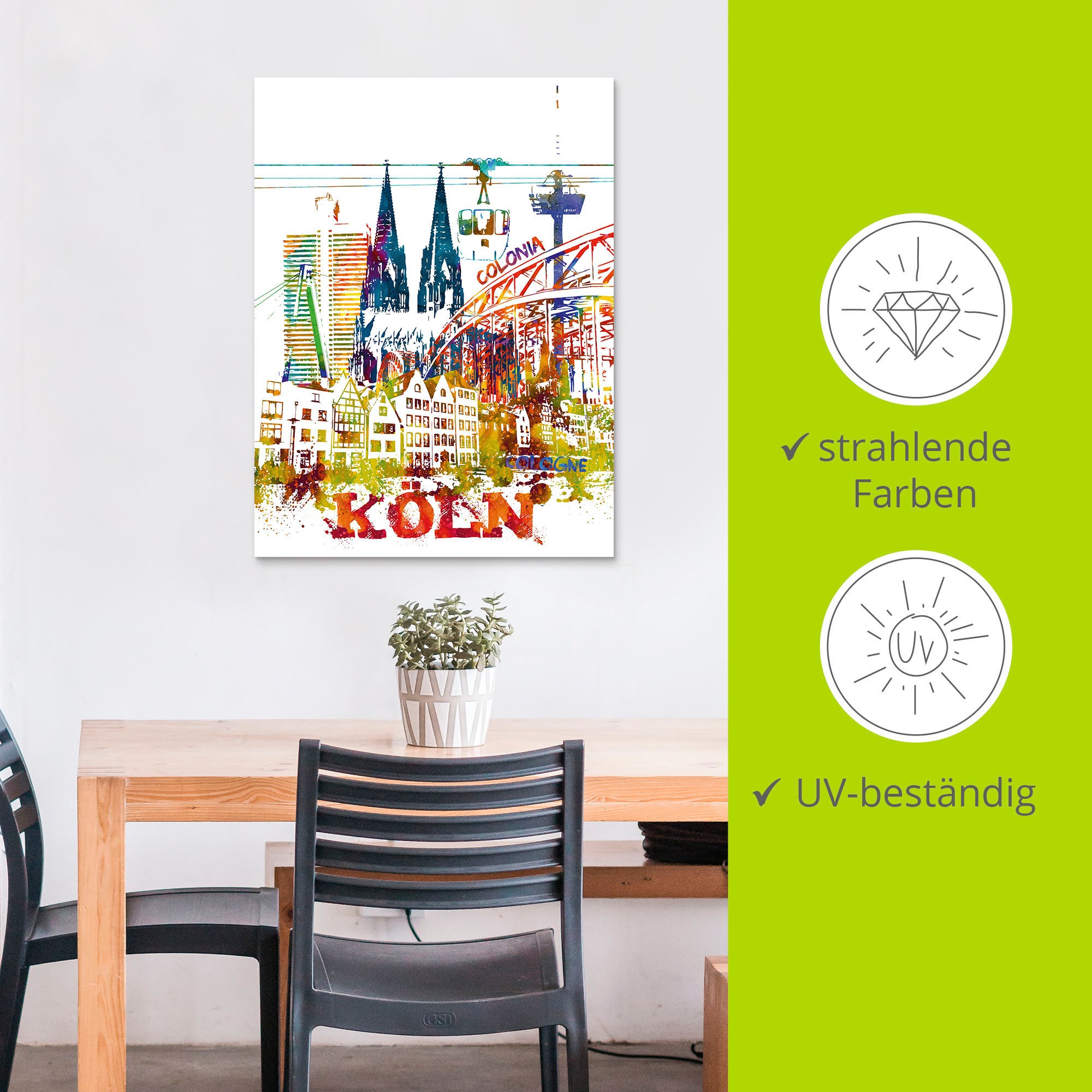 Artland Leinwandbild »Köln Dom Grafik«, Köln, (1 St.), auf Keilrahmen gespannt