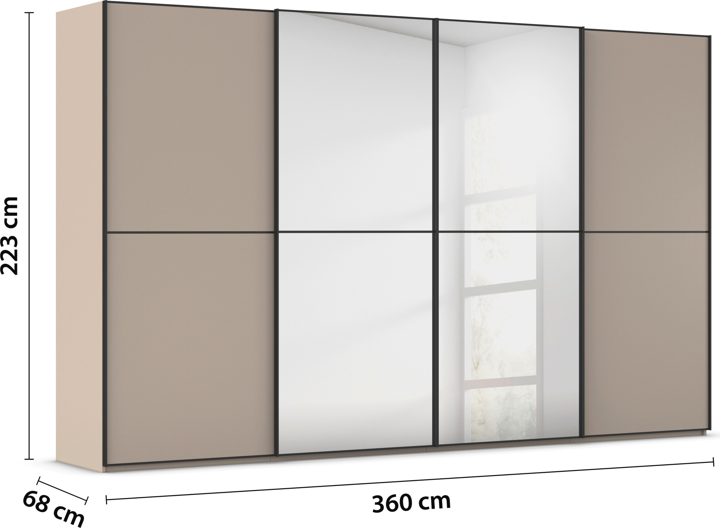 rauch Schwebetürenschrank »Kleiderschrank Schrank Garderobe Schlafzimmerschrank SCALE-DUO«, edle zweigeteilte Türen, Spiegel und 3 Zierleisten MADE IN GERMANY