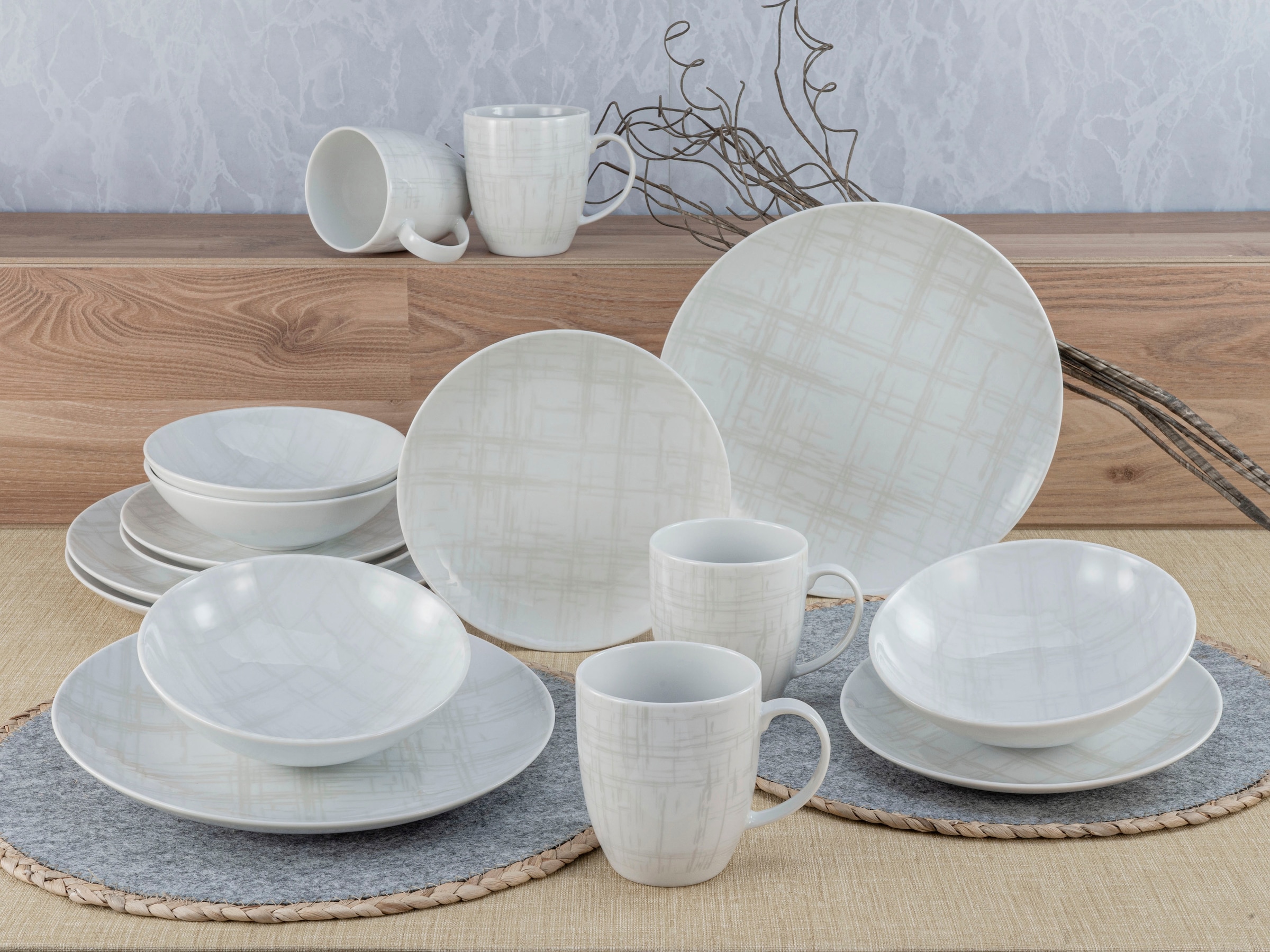CreaTable Kombiservice »Geschirr-Set Home - Shabby Chic«, (Set, 16 tlg., Kaffeeservice und Tafelservice im Set, für 4 Personen), Service, weiß, Used-und Vintage-Look, zeitlos, 16 Teile für 4 Personen