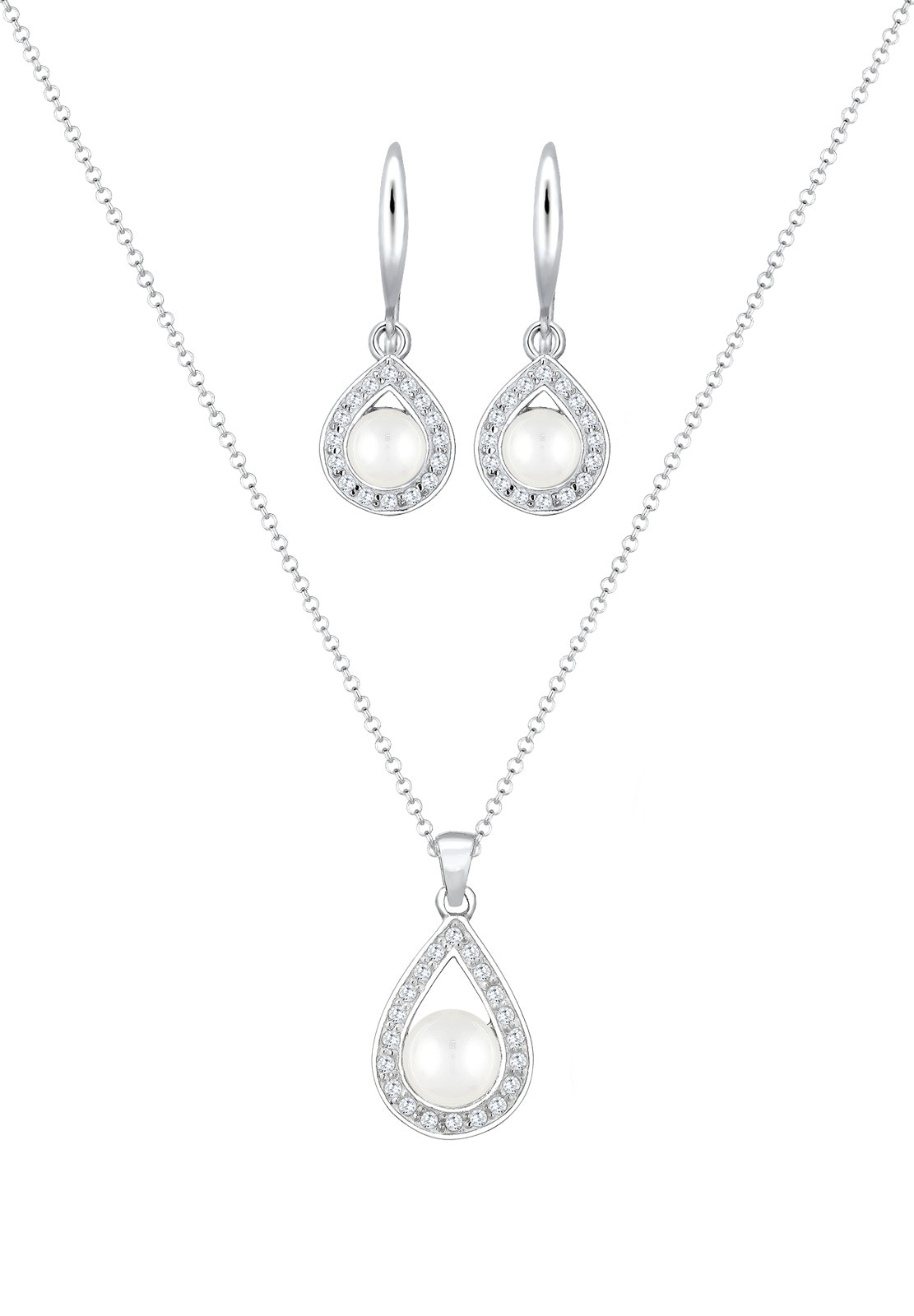 Elli Premium Schmuckset »Süßwasserzuchtperle Tropfen Zirkonia 925 Sterling Silber« ()