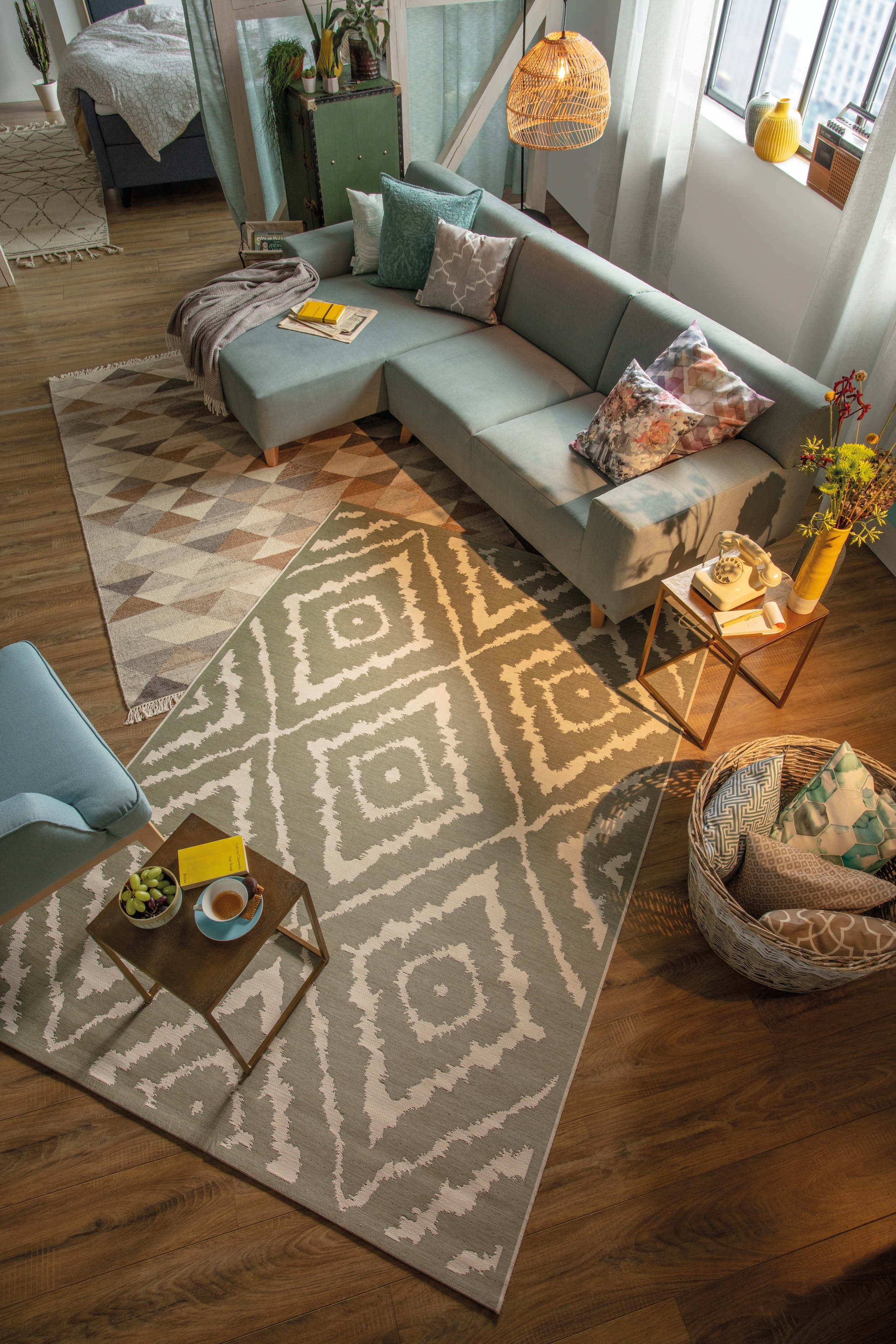 TOM TAILOR HOME Teppich »Garden Pattern«, rechteckig, 3 mm Höhe, Flachgewebe, modernes Rauten Design, In- und Outdoor geeignet