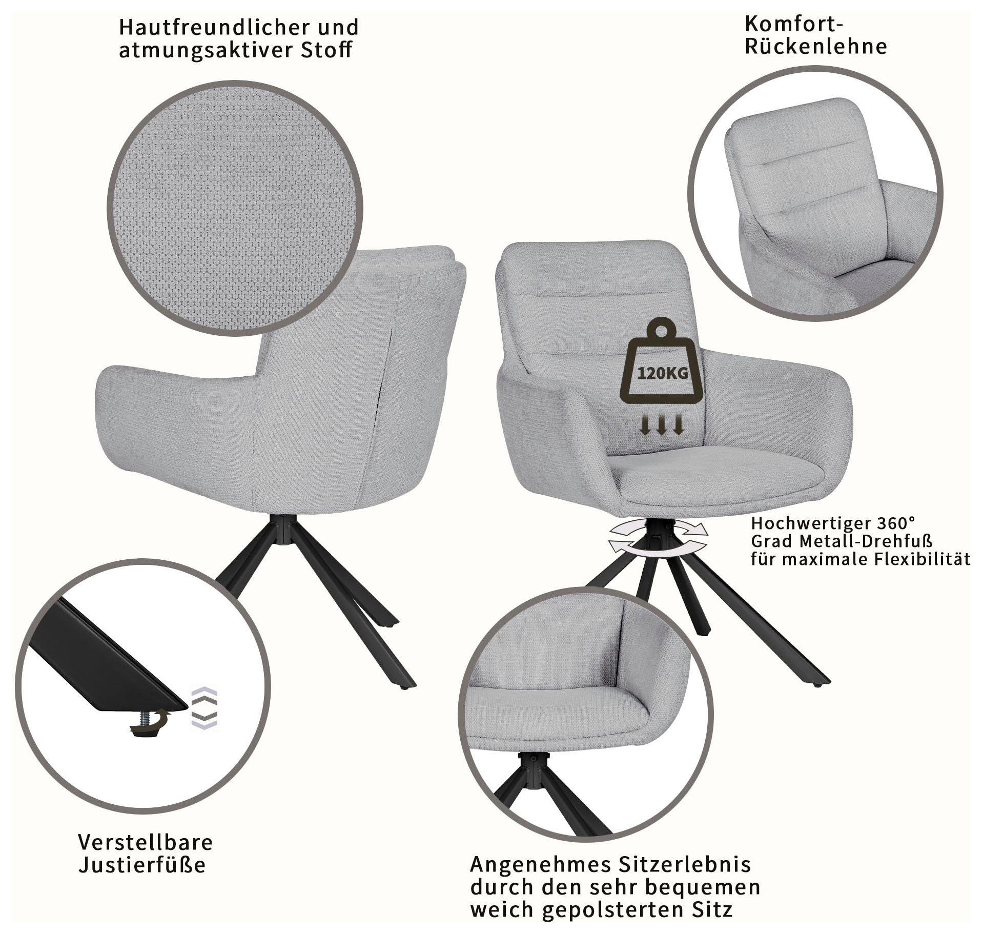 OTTO home Esszimmerstuhl »Asly« () 1 Stk.mit hochwertigem Webstoff, Holzgestell und 360°-Funktion