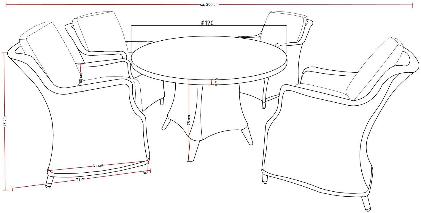 Destiny Garten-Essgruppe »LUNA«, (13 tlg., 4x Sessel, 1x Tisch, inkl. Auflagen), Aluminium, Polyrattan