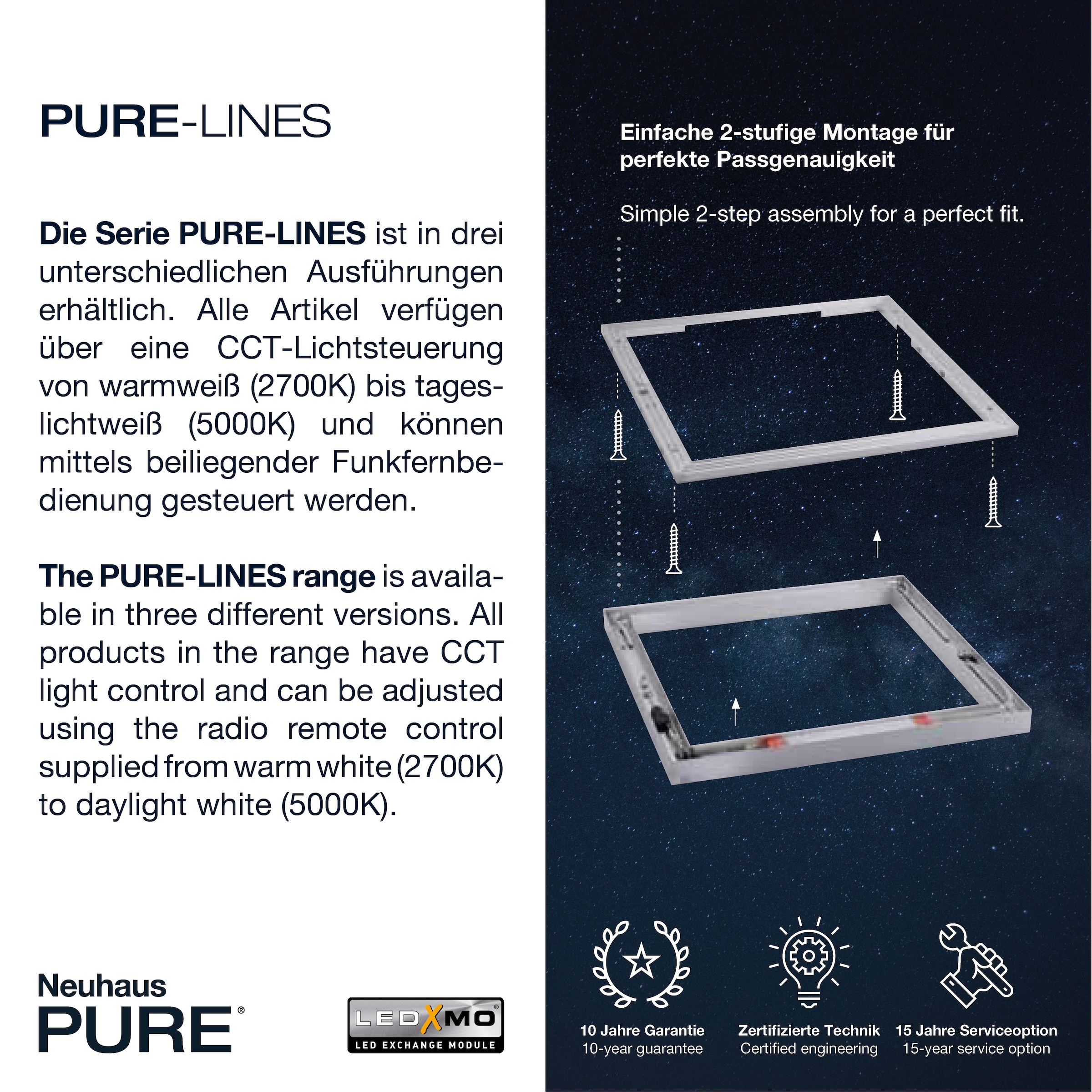 Neuhaus PURE LED Deckenleuchte »PURE Lines Straight« LED-Board 1 Stk. warmweiß - kaltweiß Dimmbar über Fernbedienung, CCT, Memoryfunktion