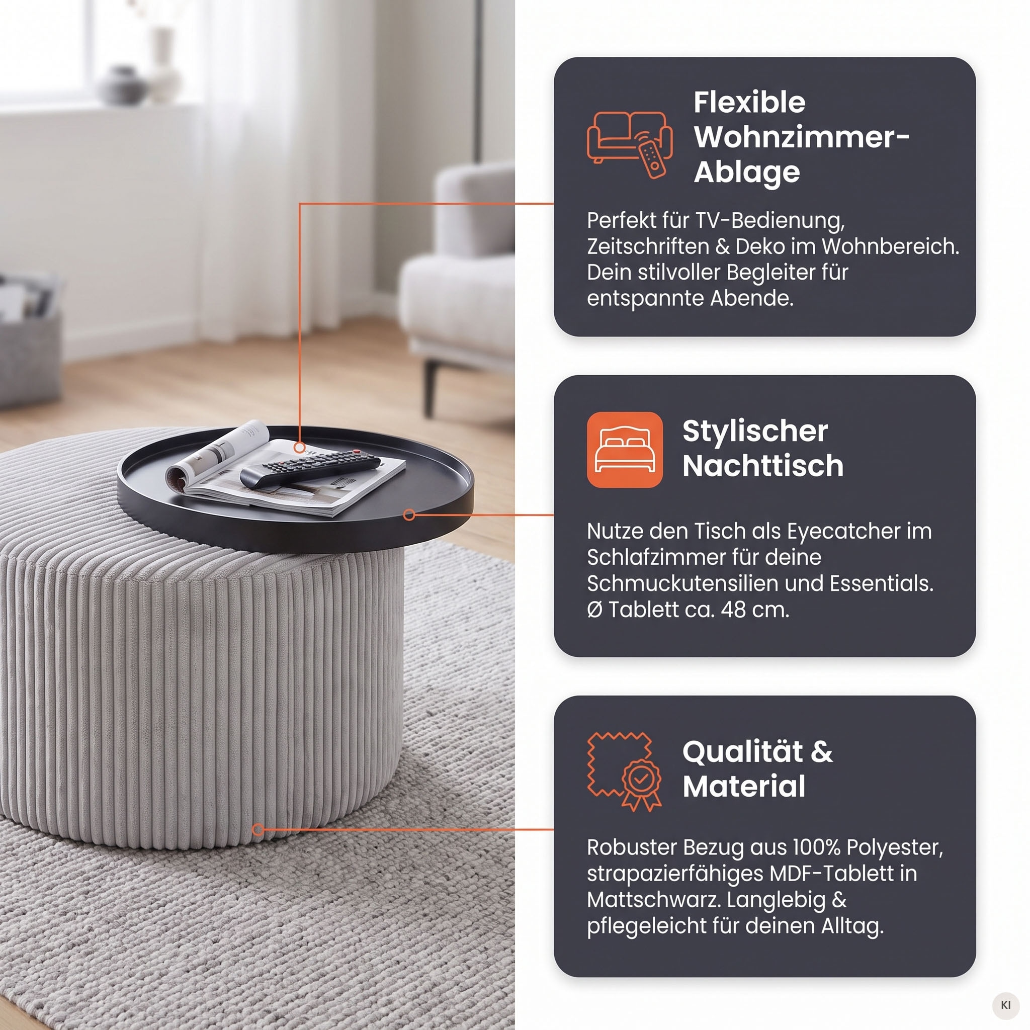 SalesFever Couchtisch »Coffeetable für gemütliche Abende« Bezug in moderner Cord-Optik