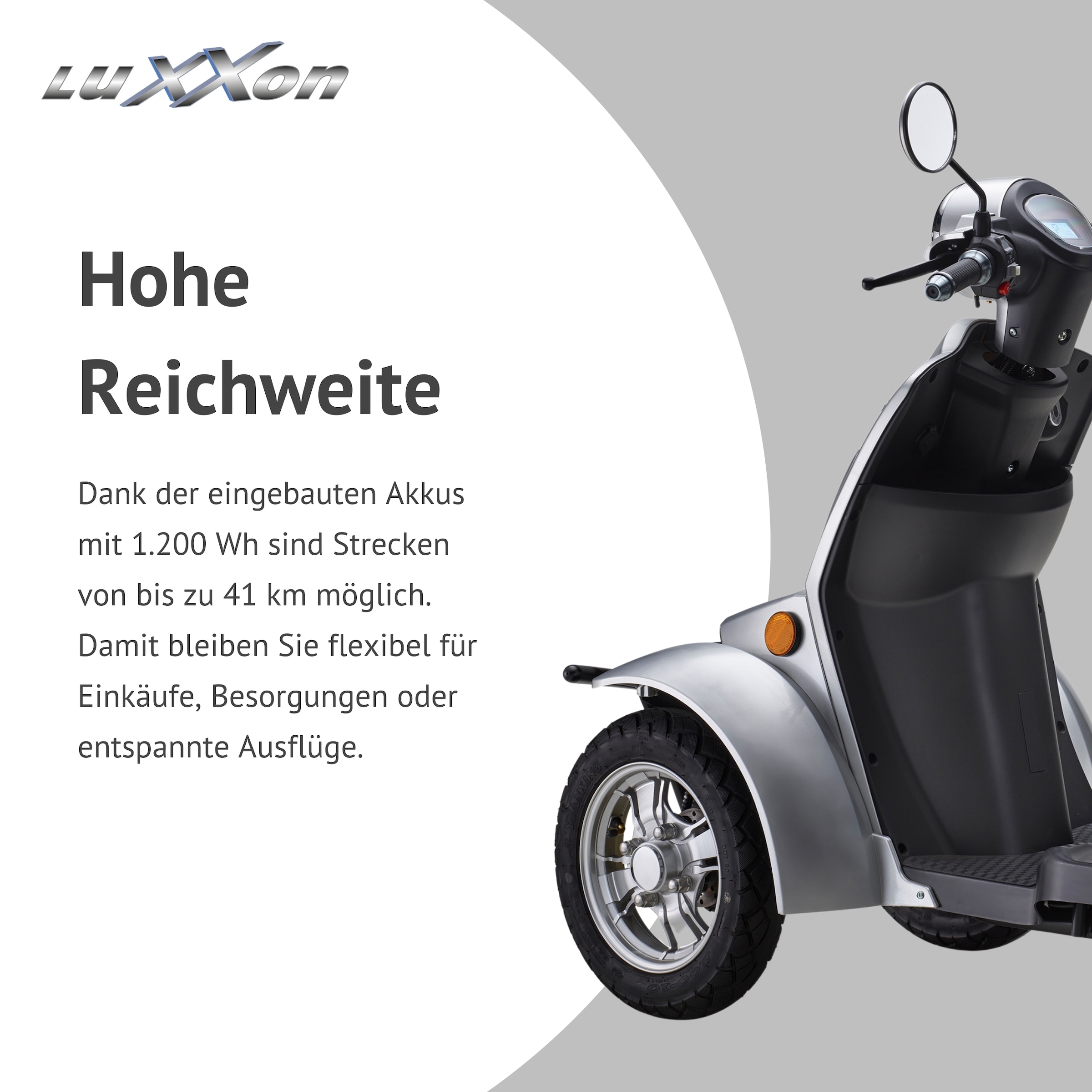 Luxxon Elektromobil »LuXXon Seniorenmobil E4900« 20 km/h Elektromobil mit Topcase, ohne Helmpflicht,  1.000 W, Seniorenmobil mit 4 Räder, Elektroroller für Senioren