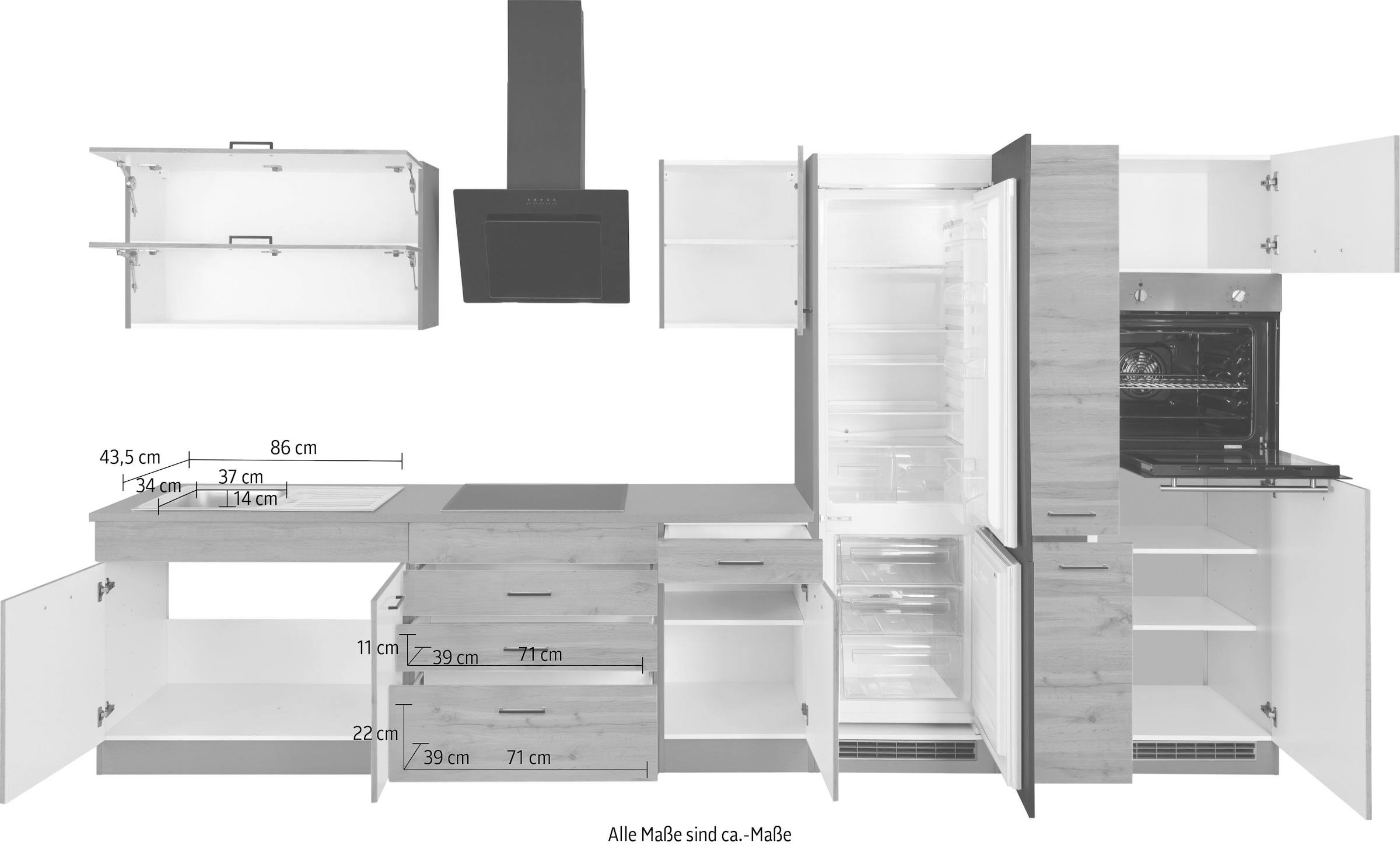 KOCHSTATION Küchenzeile »KS-Trier«, mit E-Geräten, Breite 380 cm