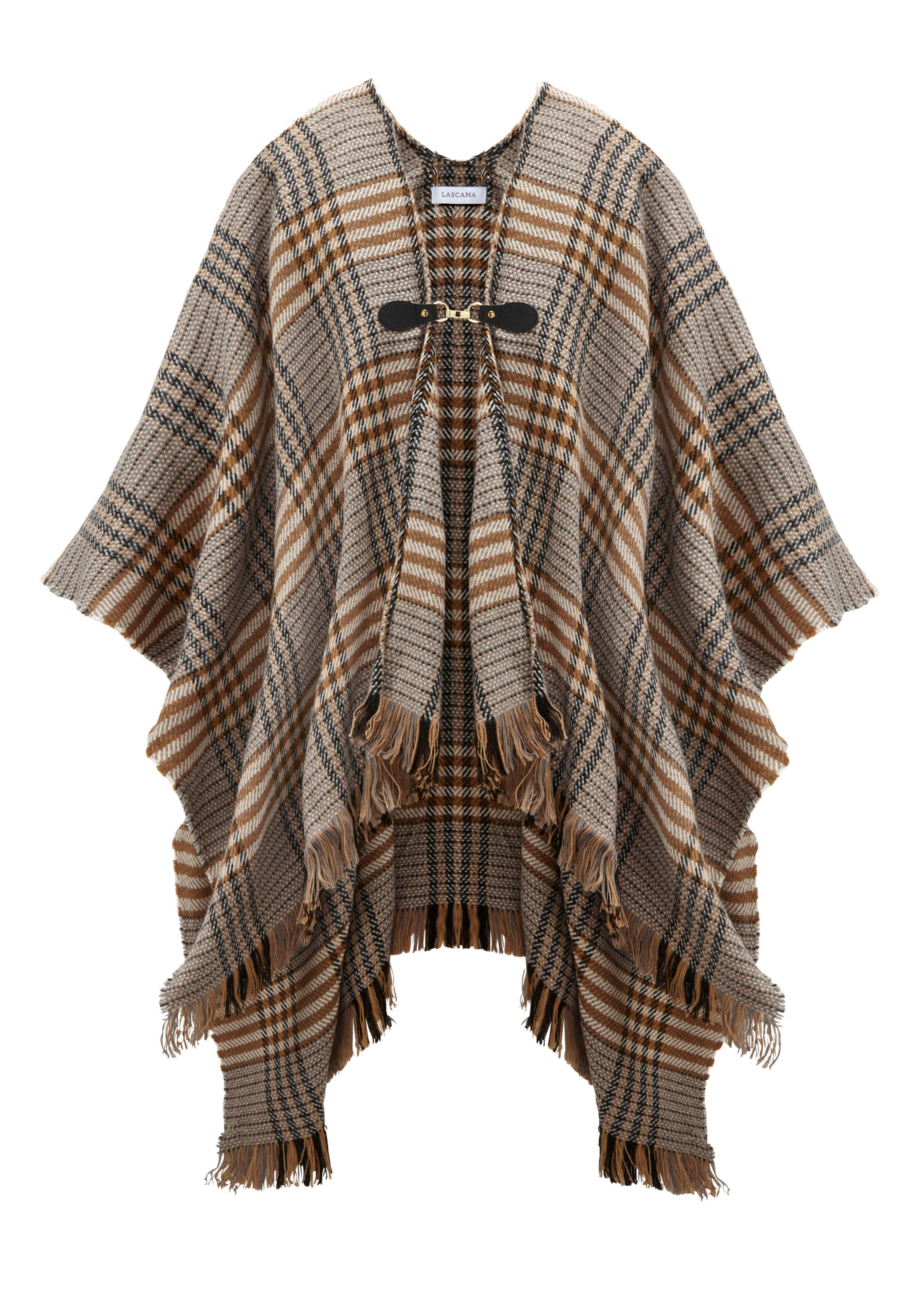 LASCANA Strickponcho, modisches Karo Muster & Schnalle, Karotuch, Poncho, Cape, Schal, VEGAN