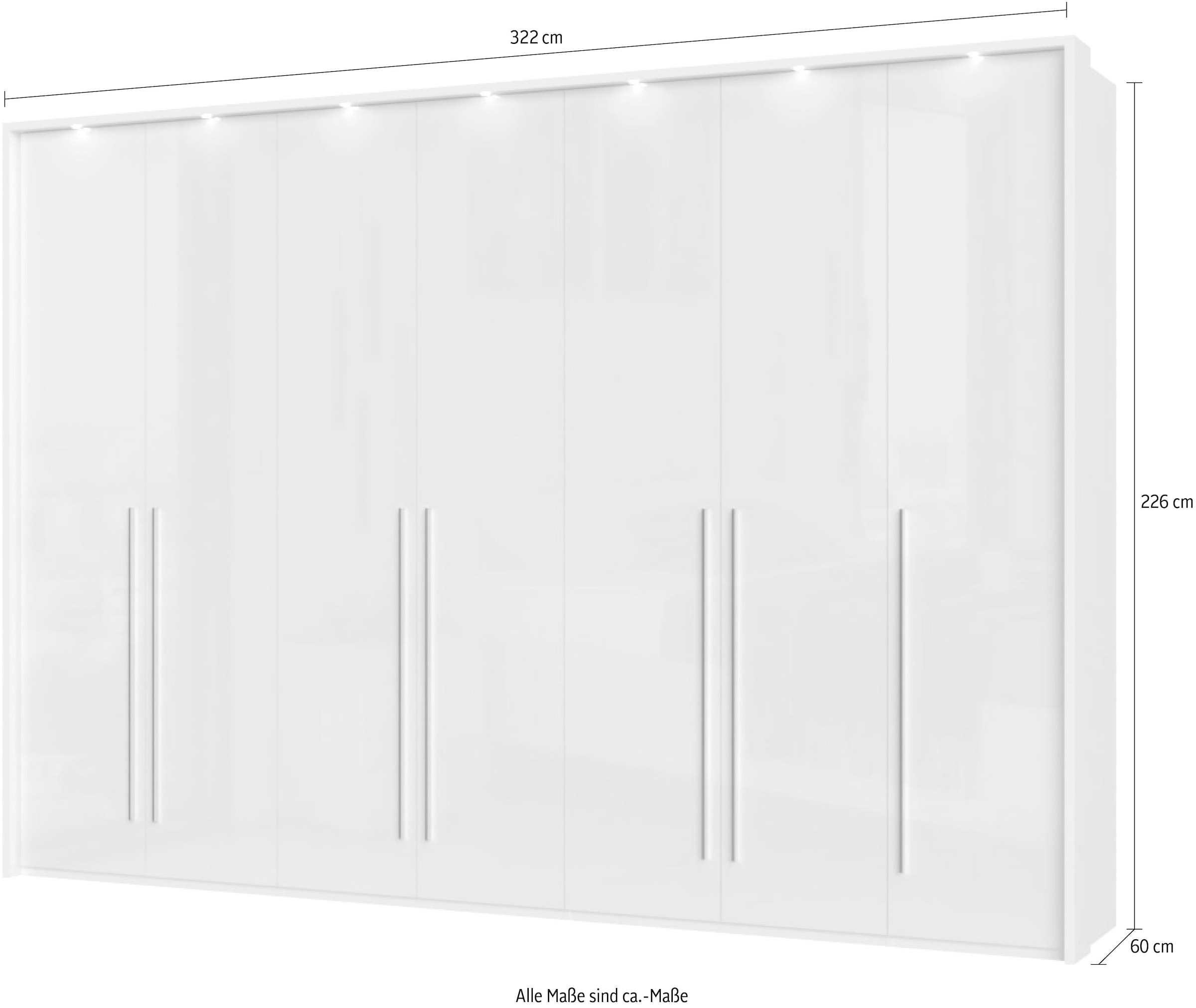 Places of Style Kleiderschrank »Piano, inklusive Rahmen und Beleuchtung, soft-close-Funktion«, (viele Breiten zur Auswahl, 226cm hoch), beige oder weiß, UV lackiert, Hochglanzfronten, FSC-zertifiziert