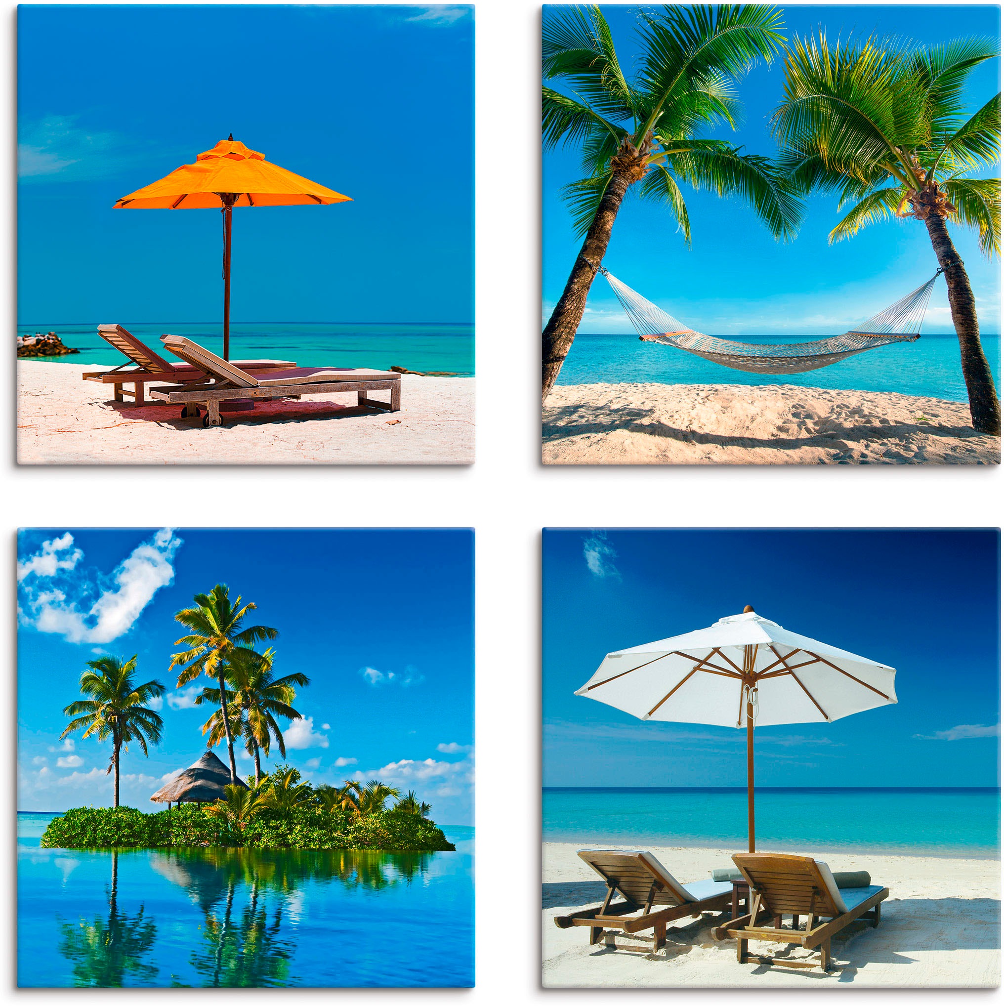 Artland Leinwandbild »Tropisches Paradies«, Strand, (4 St.), 4er Set, versc günstig online kaufen