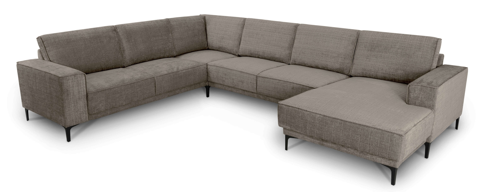 Places of Style Wohnlandschaft »XXL Sofa Oland, Struktur, Flachgewebe, Luxus-Microfaser, Boucle«, U-Form, 342 cm, Wellenunterfederung, Skandi-Design, Metallfüße