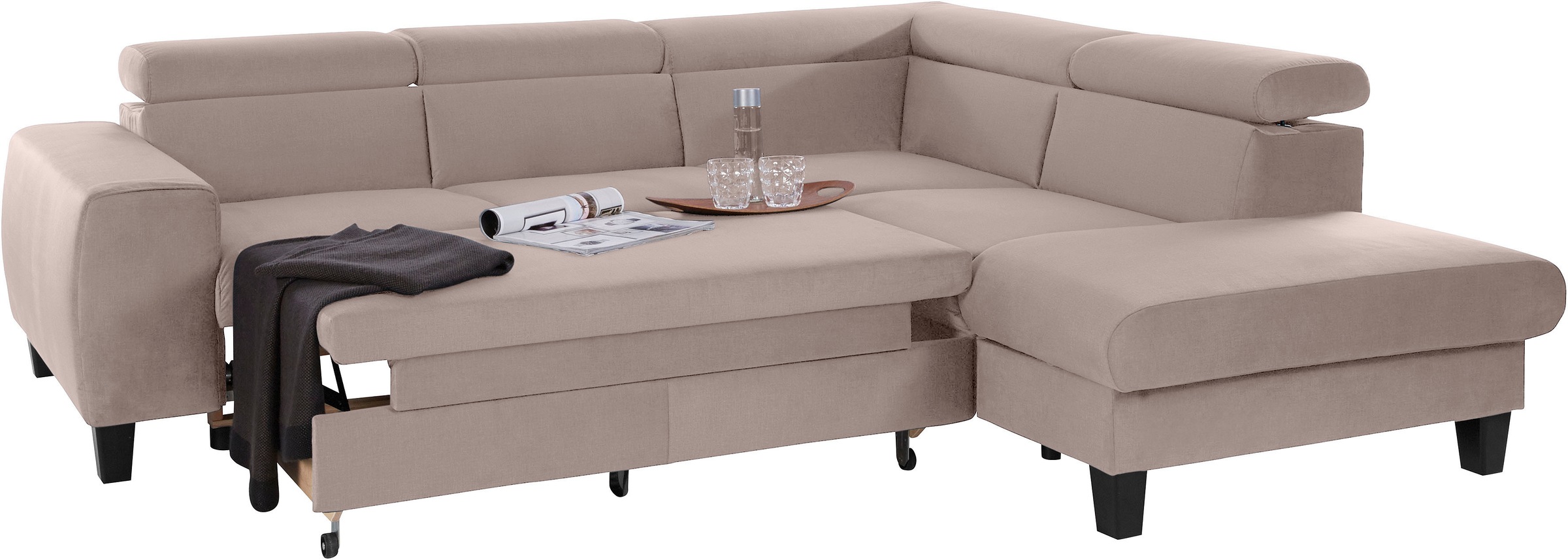 COTTA Ecksofa »Morven L-Form mit Kopfteilverstellung«, wahlweise mit Bettfunktion, Bettkasten & Wireless-Charger
