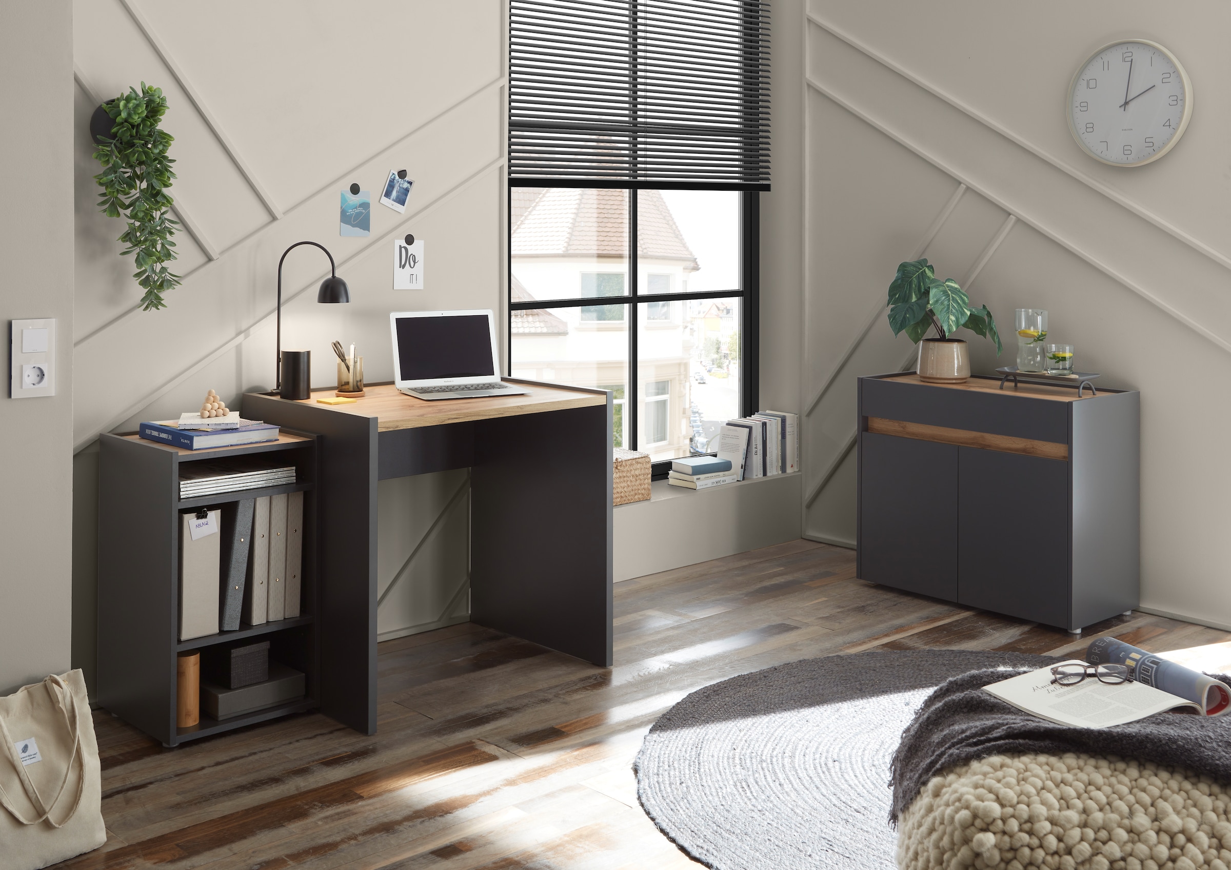 INOSIGN Büromöbel-Set »CITY/GiRON, modernes Design, Homeoff., Büro in zwei Farben/Wotan Eiche«, (Set, 3 tlg.), enthält Unterschrank, Kommode, Schreibtisch, wohnliches Home Office