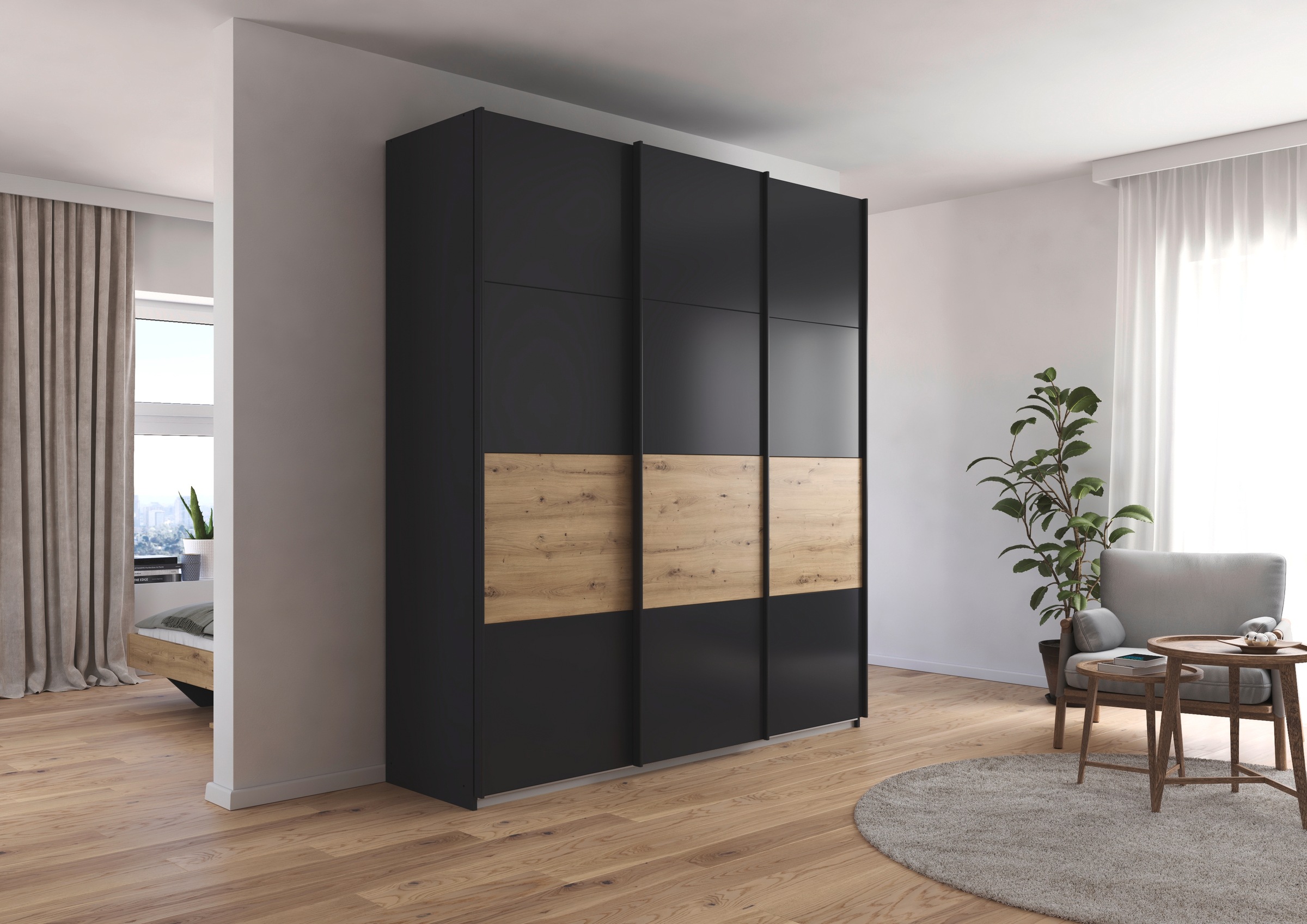 rauch Schwebetürenschrank »Schwebetürenschrank Kleiderschrank Schrank Garderobe CORTONA«, inkl. Inneneinteilung, 2 Stoffboxen und zusätzlichen Einlegeböden
