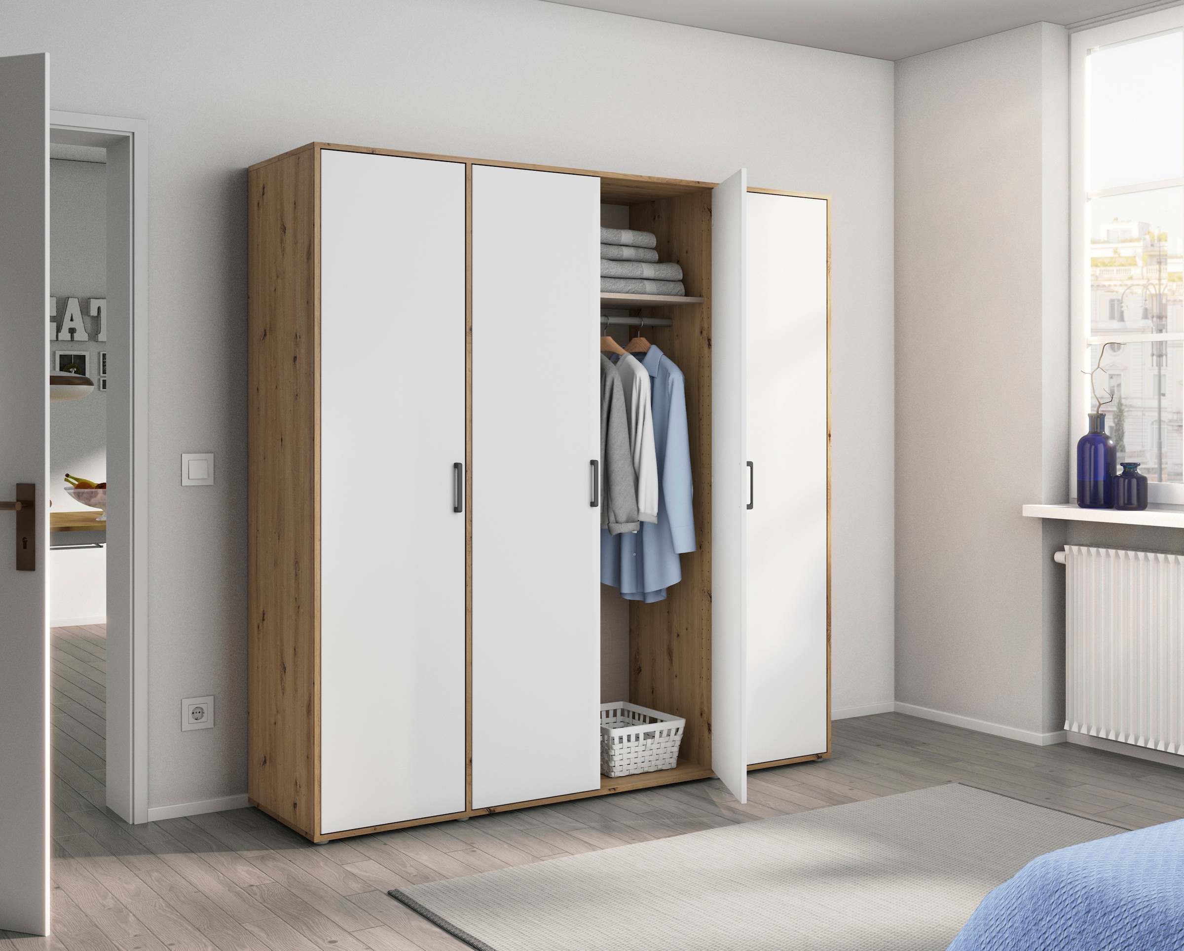 rauch Kleiderschrank »VOYAGER Garderobe Wäscheschrank TOPSELLER Schlafzimmer«, (in 3 verschiedenen Ausstattungen BASIC/CLASSIC/PREMIUM), Schrank mit modernen Griffen in viel Stauraum MADE IN GERMANY