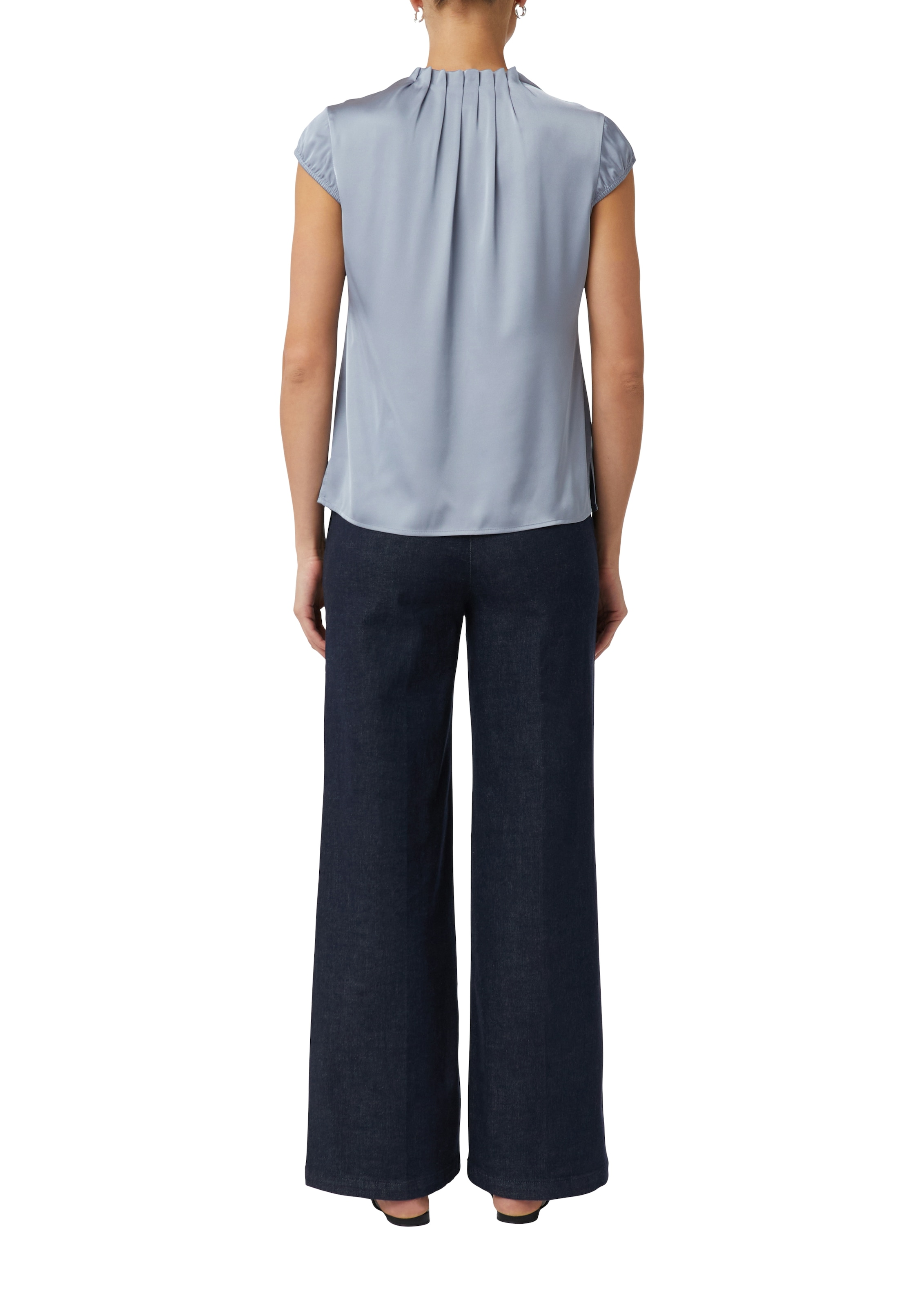 Comma Shirtbluse, Satin, mit gerafftem Stehkragen