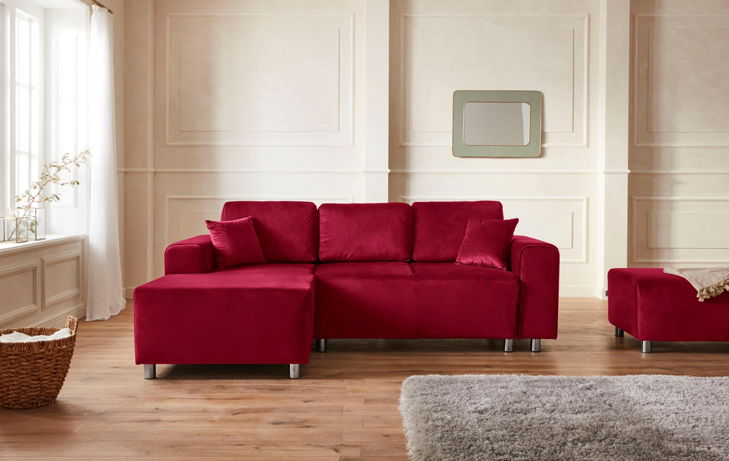 Home affaire Ecksofa »Györ«, L-Form, wahlweise mit Bettfunktion und Bettkasten incl. 2 Zierkissen