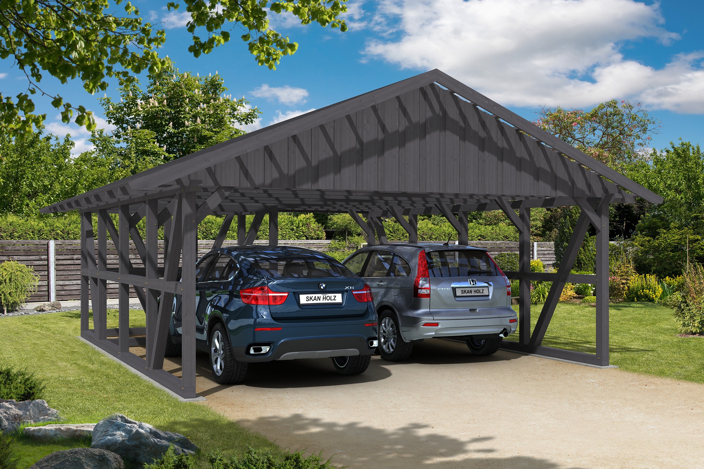 Skanholz Doppelcarport »Schwarzwald«, KVH-Fichte, 560 cm, Schiefergrau, mit Abstellraum 1, mit Dachlattung